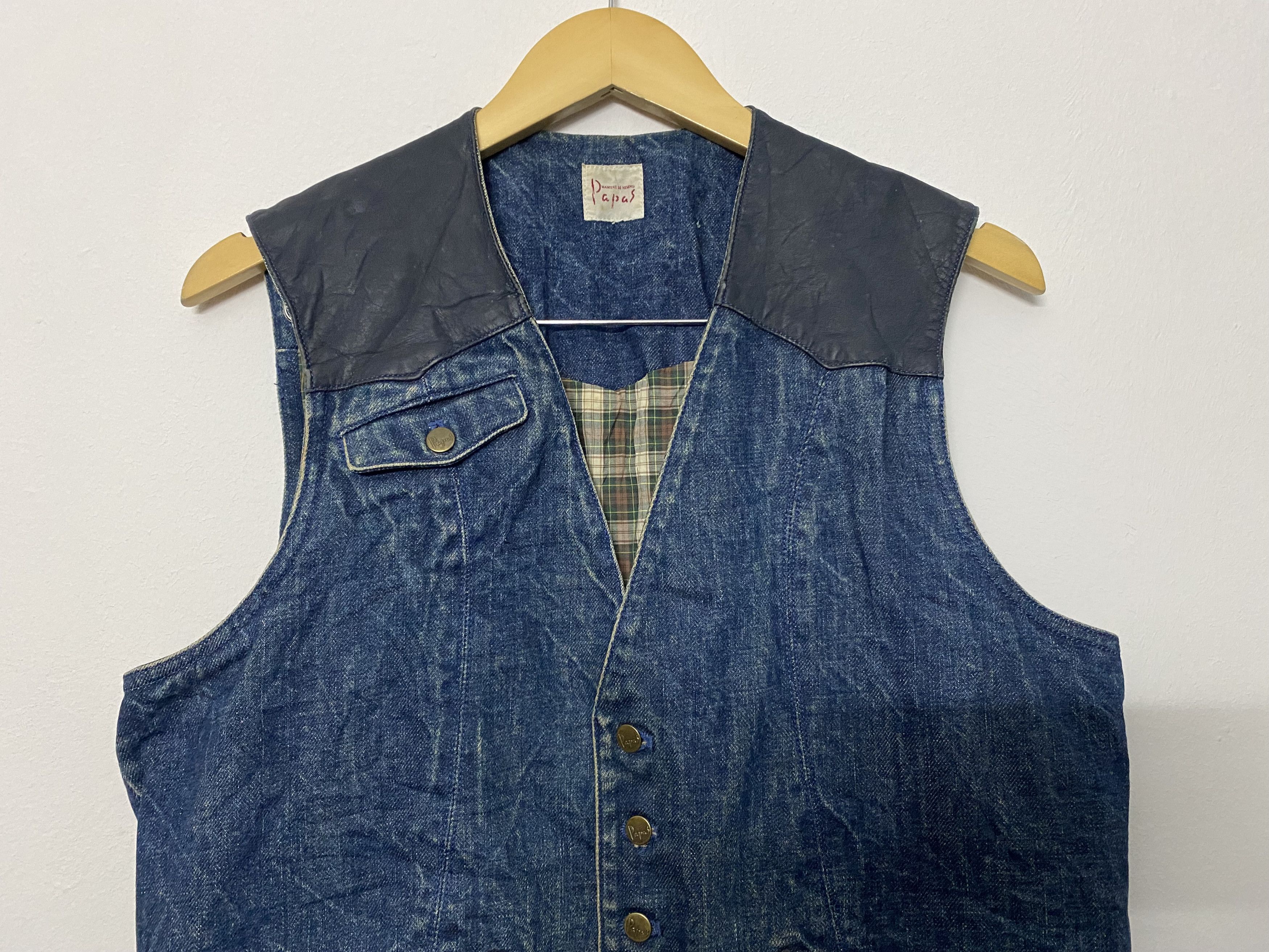 Japanese Brand Papas Maniere De Heming Denim Leather Western Vest Size S Size 48R - 4 Thumbnail