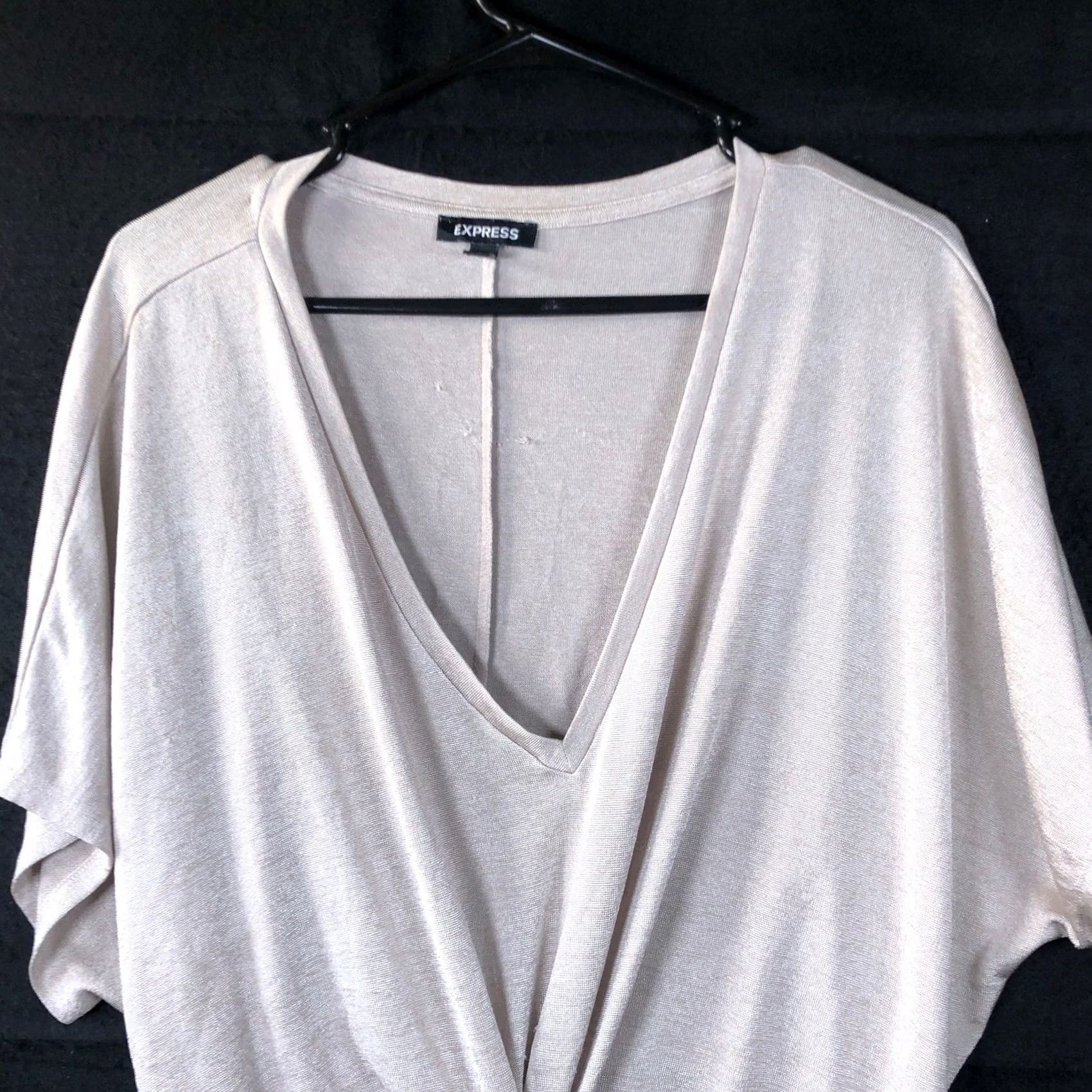 Express Express Blouse Tan V-Neck Front Knot Short Sleeve Stretch XL Women Size XL / US 12-14 / IT 48-50 - 2 Thumbnail