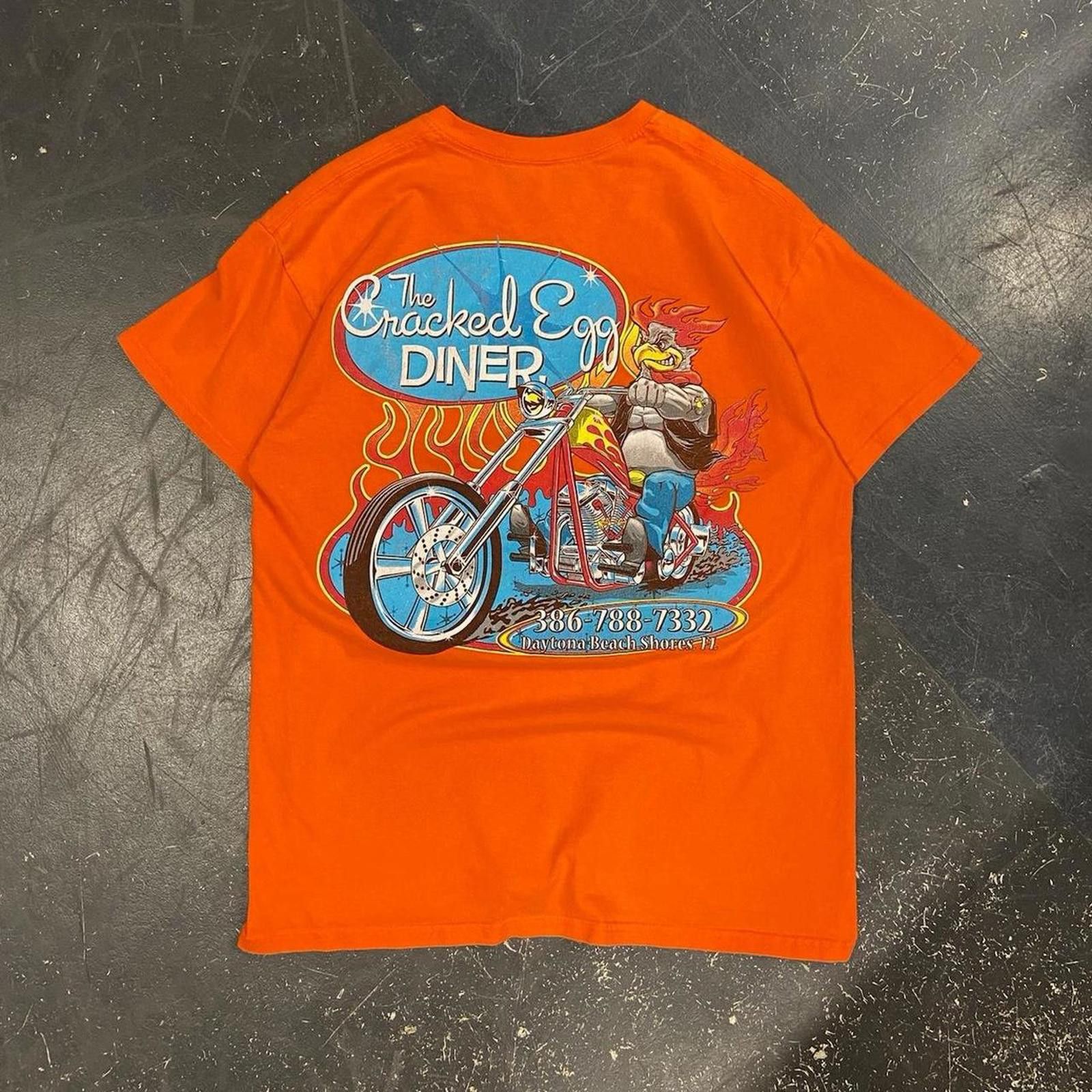 Vintage Cracked Egg Chicken Diner Biker Tee Size US M / EU 48-50 / 2 - 1 Thumbnail