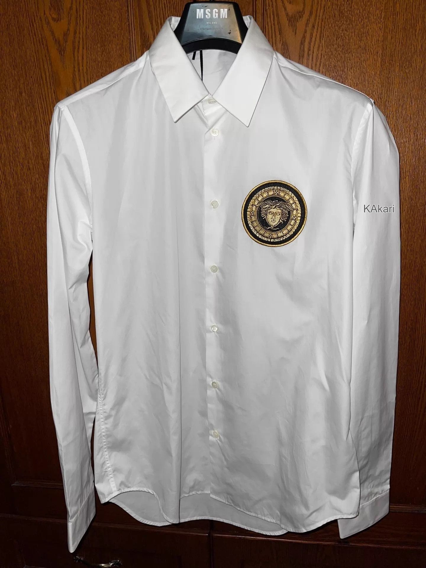 Versace White Long-Sleeve Button-Up Shirt with Emblem Size US XXS / EU 40 - 1 Thumbnail