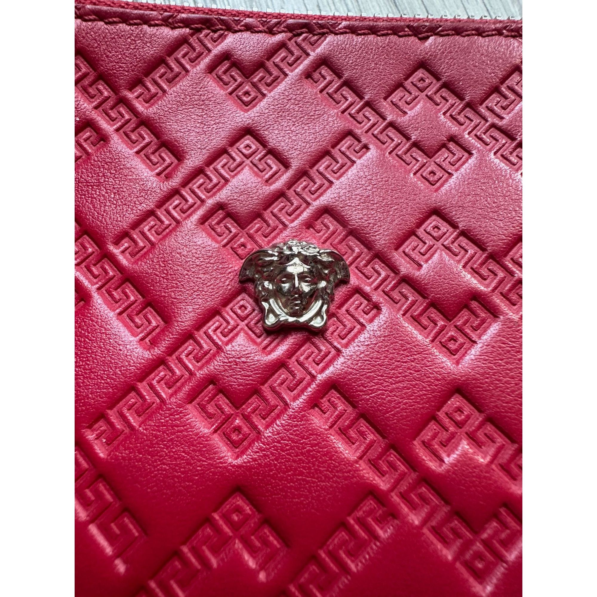 Versace Versace Large Red Logo Print Leather Wristlet Clutch Size ONE SIZE - 3 Thumbnail