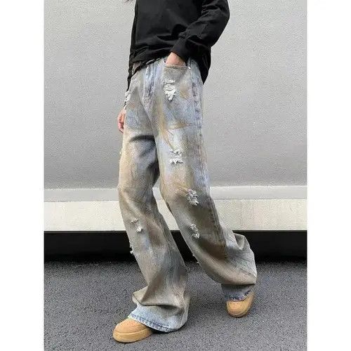 Designer × Japanese Brand × Vintage Hole Tie-dye Distress Wide Leg Jeans Size US 34 / EU 50 - 3 Thumbnail