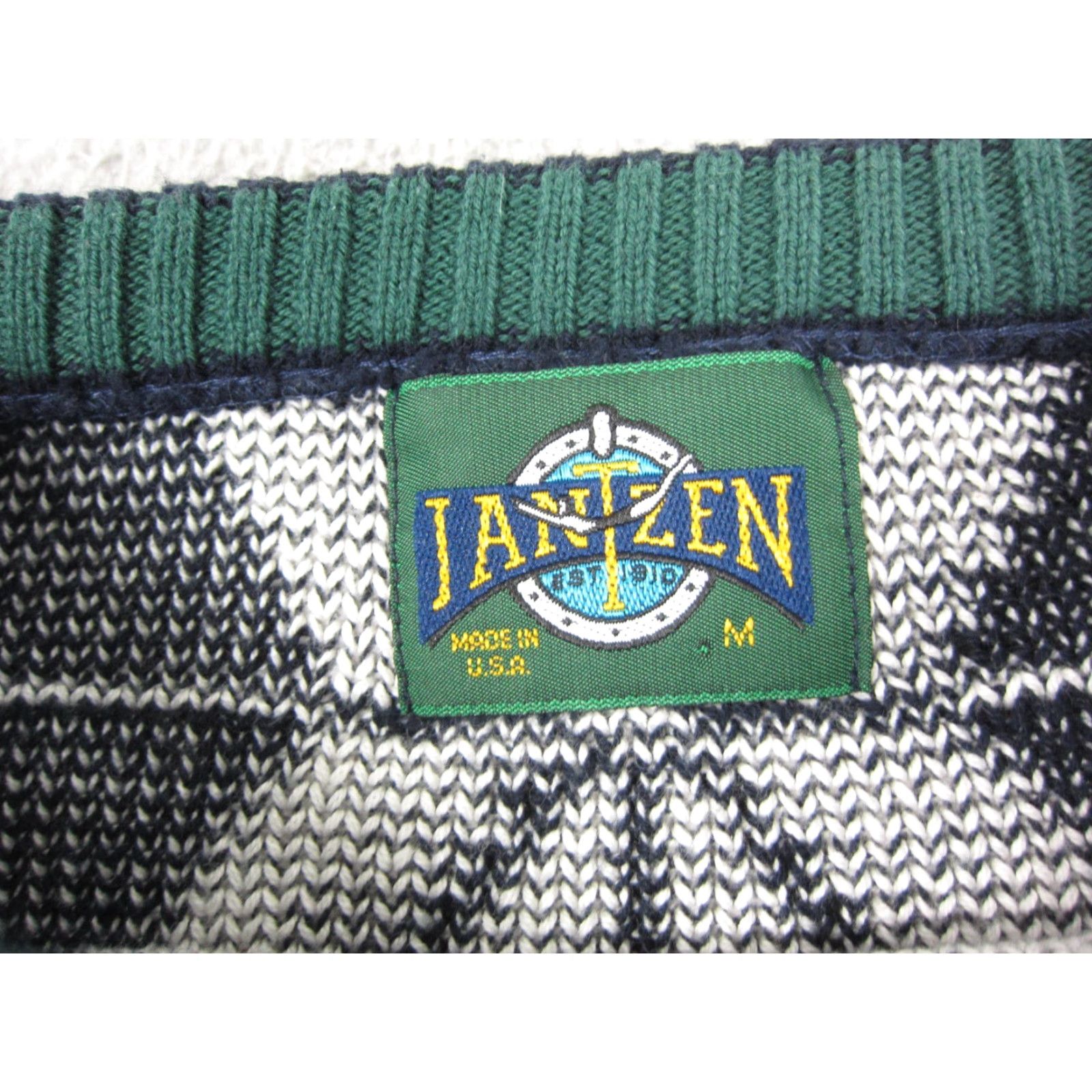 Jantzen Vintage Jantzen Sweater Mens M Blue Cotton Knit Pullover Crew Neck Diamond Geometric 80s United States Size US M / EU 48-50 / 2 - 5 Thumbnail