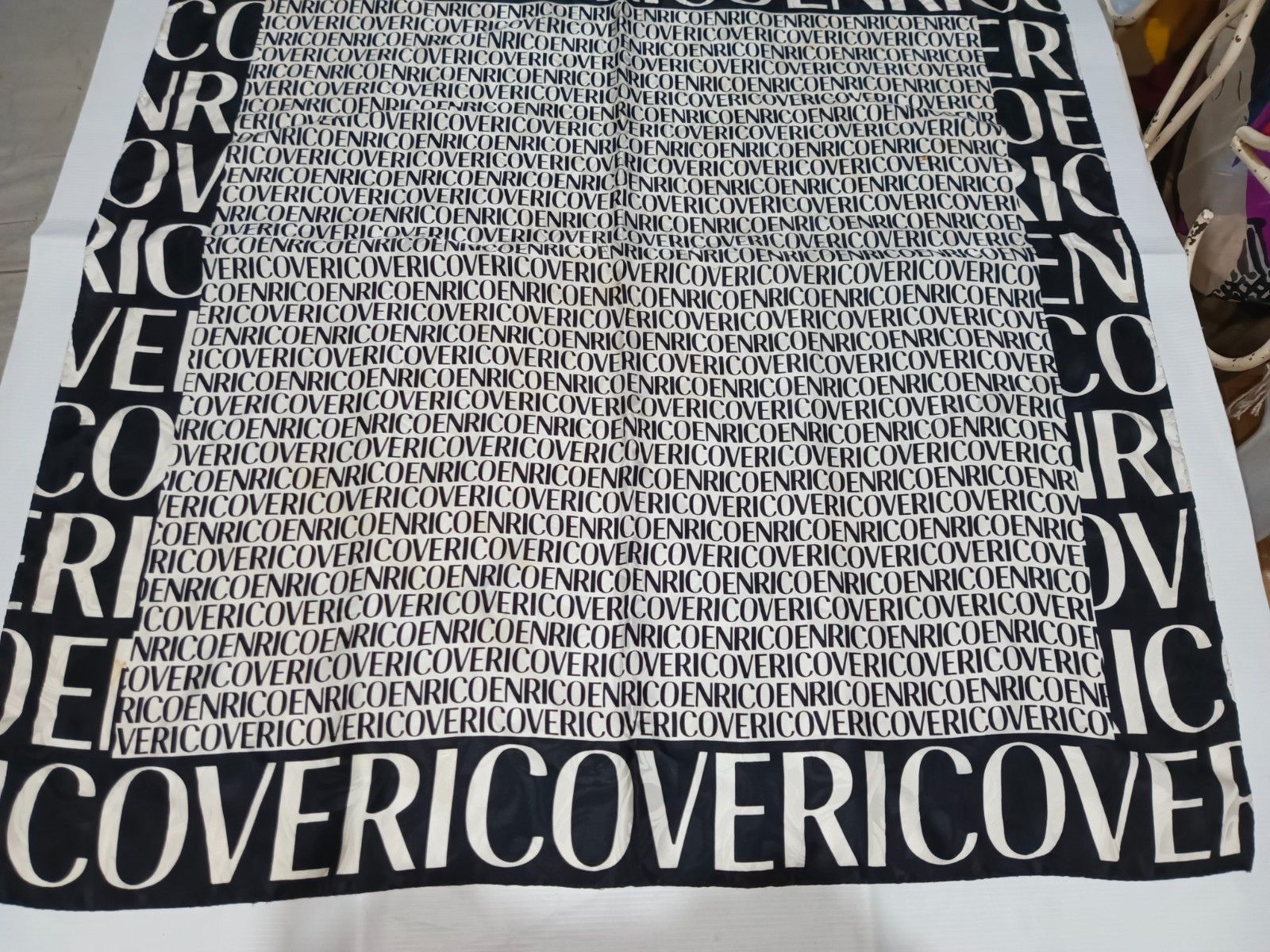 Enrico Coveri ENRICO COVERI Italy Logo Monogram Black White Silk Scarf Size ONE SIZE - 2 Thumbnail