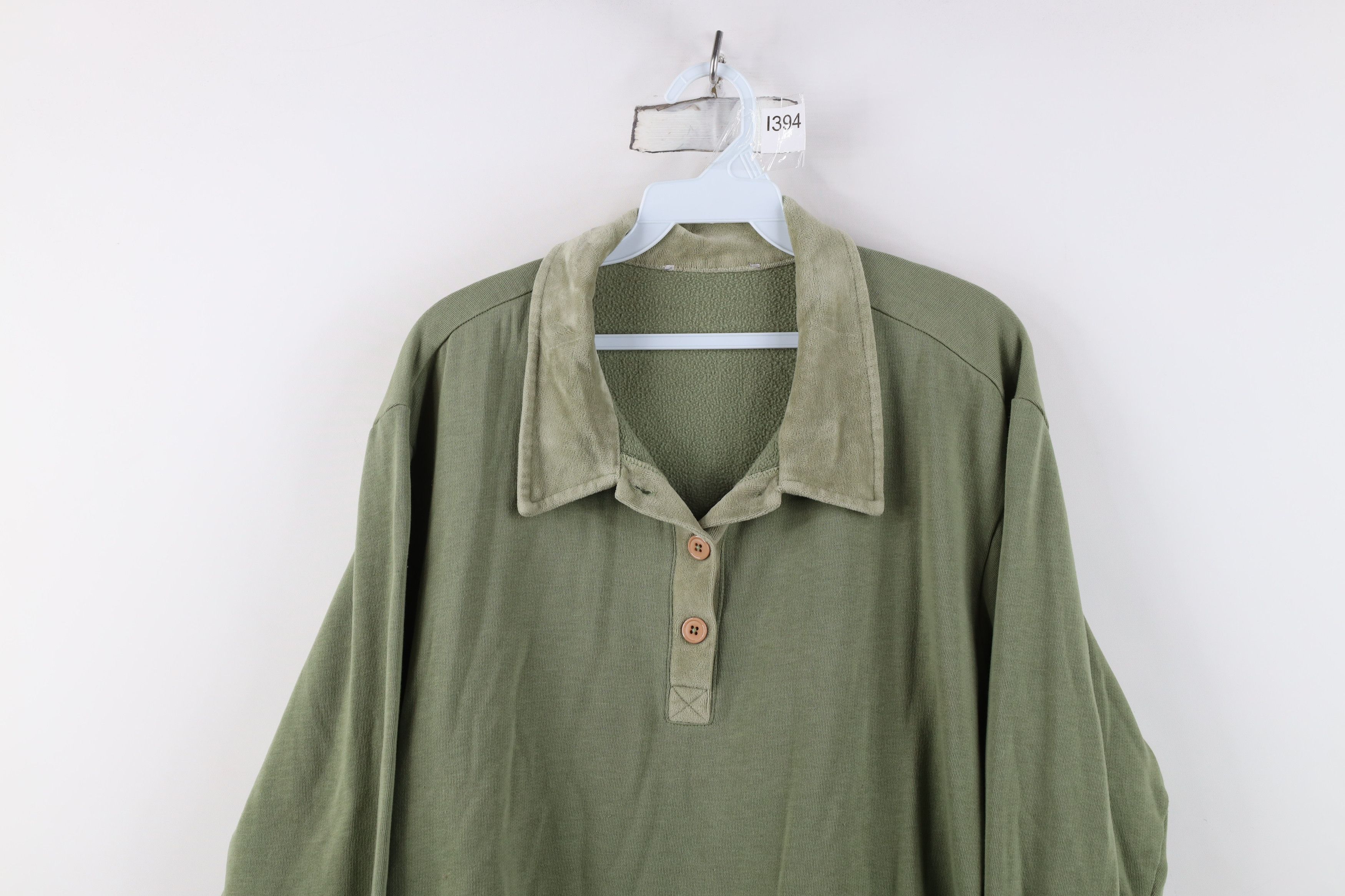 Vintage Vintage 90s Streetwear Collar Collared Sweatshirt Green Size XXL / US 16-18 / IT 52-54 - 2 Thumbnail