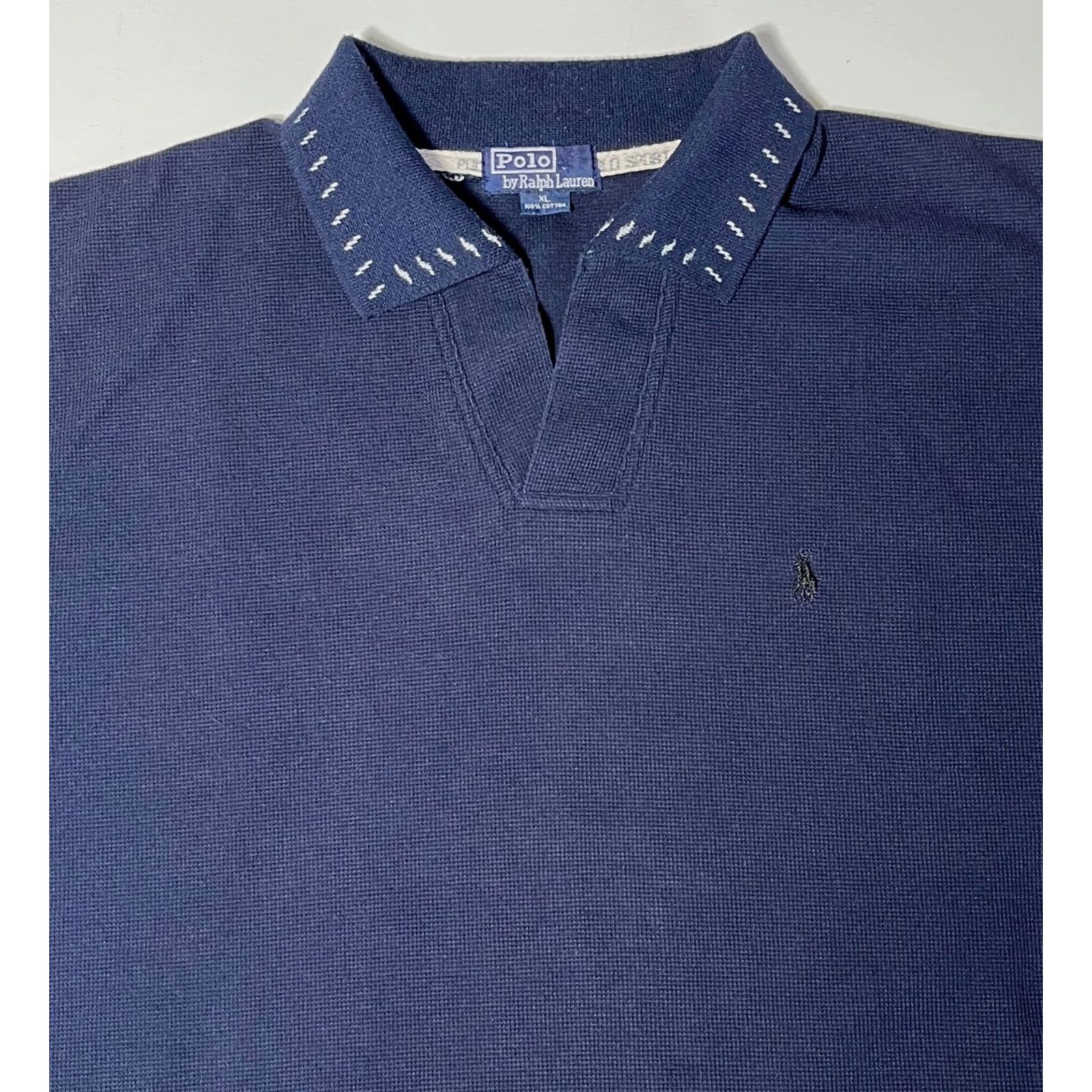 Polo Ralph Lauren Polo Ralph Lauren Polo Shirt Mens 90s Vintage V-Neck Short Sleeve Navy XL Made in USA Size US XL / EU 56 / 4 - 4 Thumbnail