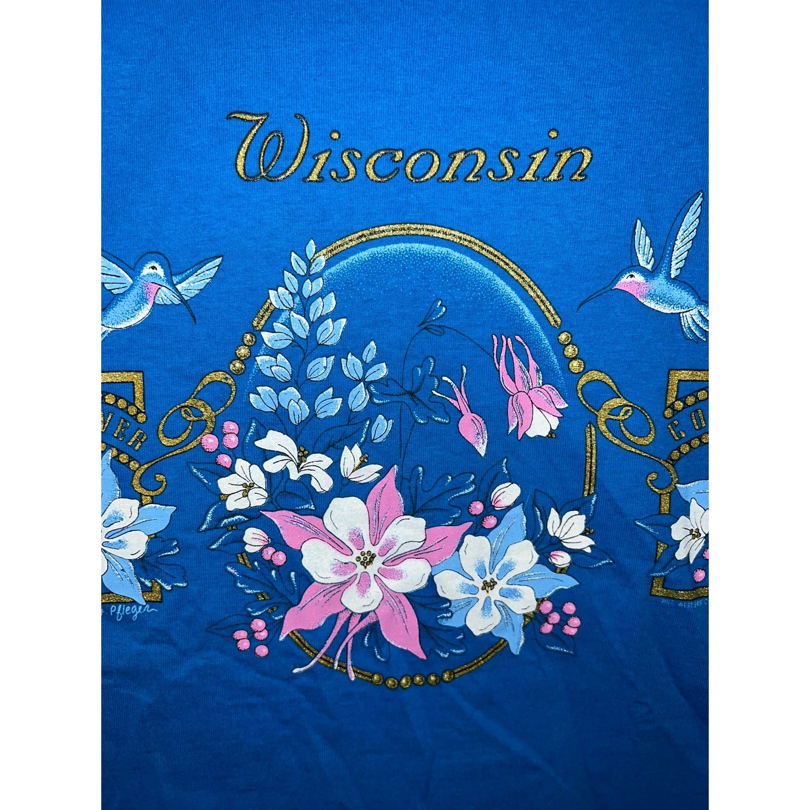 Jerzees Vintage Wildflower Shirt Wisconsin Blue Graphic Tee VTG L Size US L / EU 52-54 / 3 - 2 Thumbnail