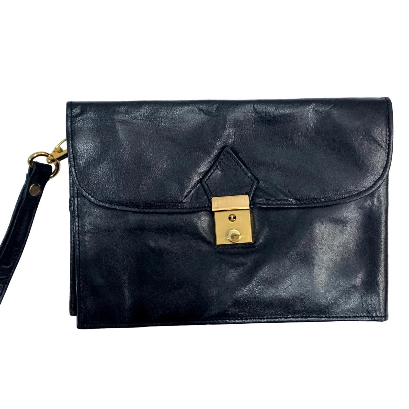 Genuine Leather × Vintage 80s Men's Black Leather Organizer Bag Wrist Hand LUXE Size ONE SIZE - 1 Thumbnail