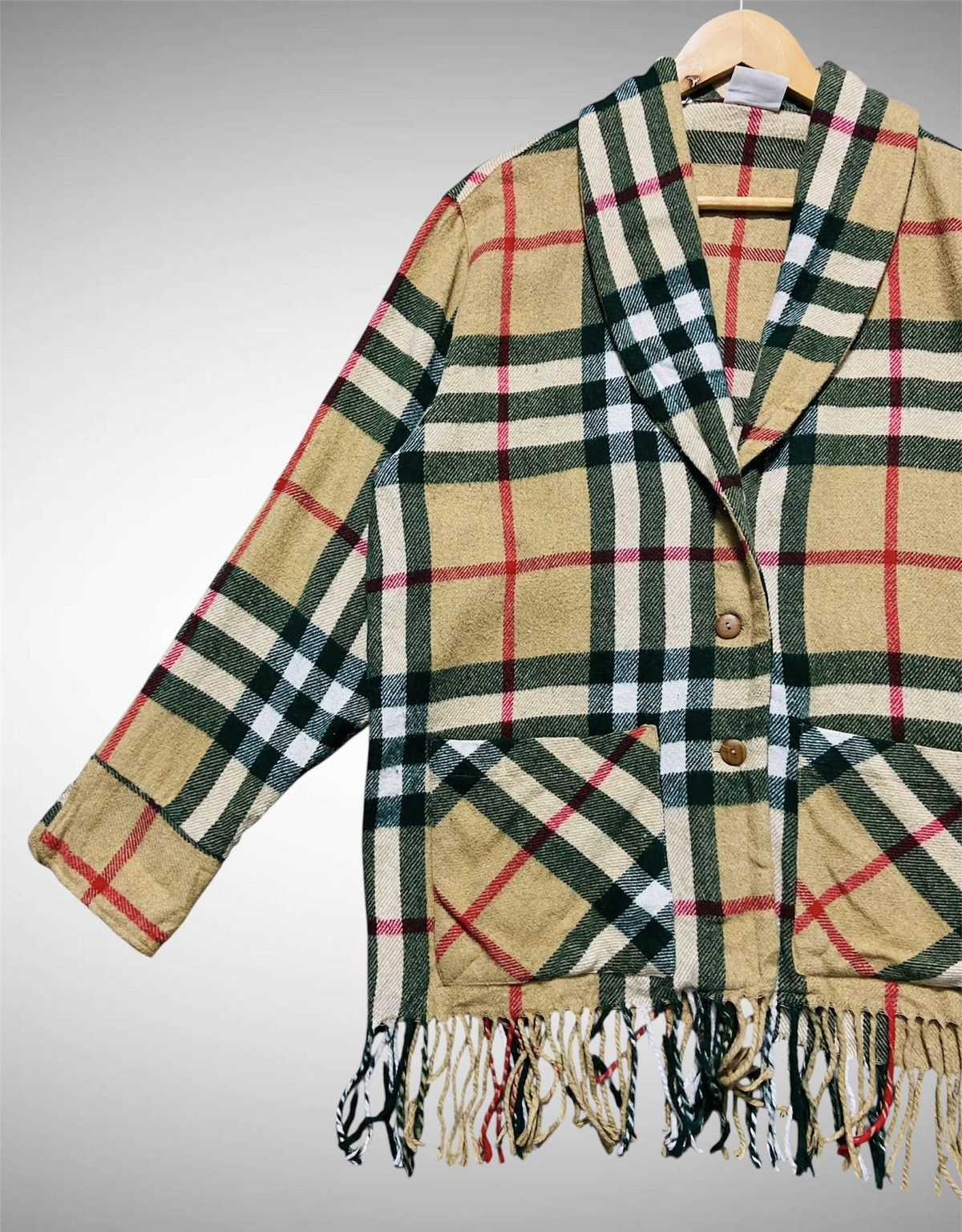 Sisley Vintage Sisley Plaid Fringe Shawl Collar Jacket Coat Size L / US 10 / IT 46 - 4 Thumbnail