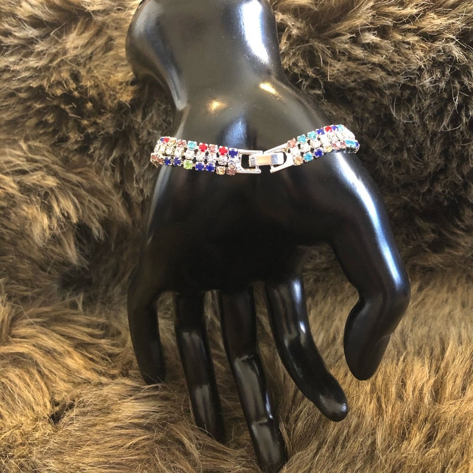 Jewelry Rainbow rhinestone sparkle silver tone bracelet Size ONE SIZE - 4 Thumbnail