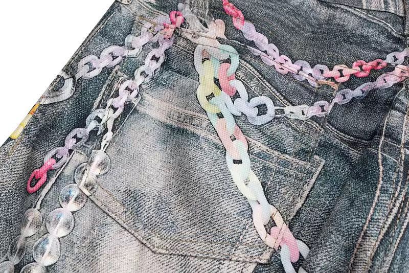 Design Blue 3D Printed Chain Washed Baggy Jeans