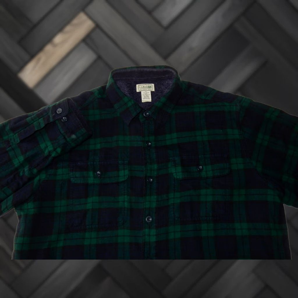 Vintage VINTAGE L.L. Bean Shirt Plaid Fleece Lined Flannel Button-Up Long Sleeve XLT Green Mens Size US XL / EU 56 / 4 - 1 Thumbnail