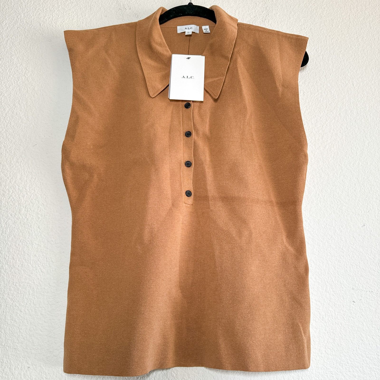 A.L.C. A.L.C. Taylor Knit Polo Collared Sweater Top Tan Size XL Size XL / US 12-14 / IT 48-50 - 1 Thumbnail