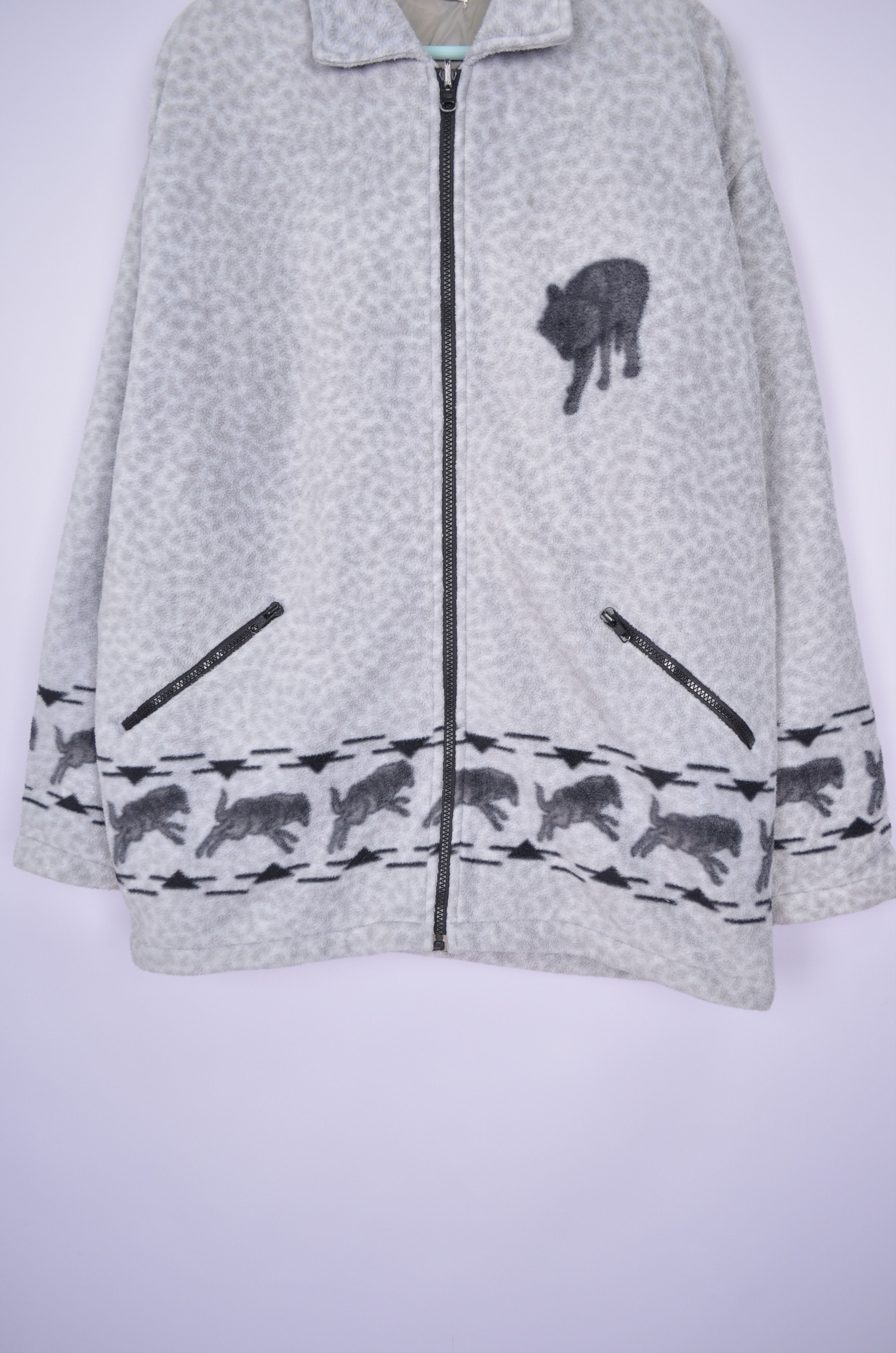 Vintage Vintage Jacques Lorant Fleece Pattern Wolves Full Zip Sz XL Size US XL / EU 56 / 4 - 3 Thumbnail
