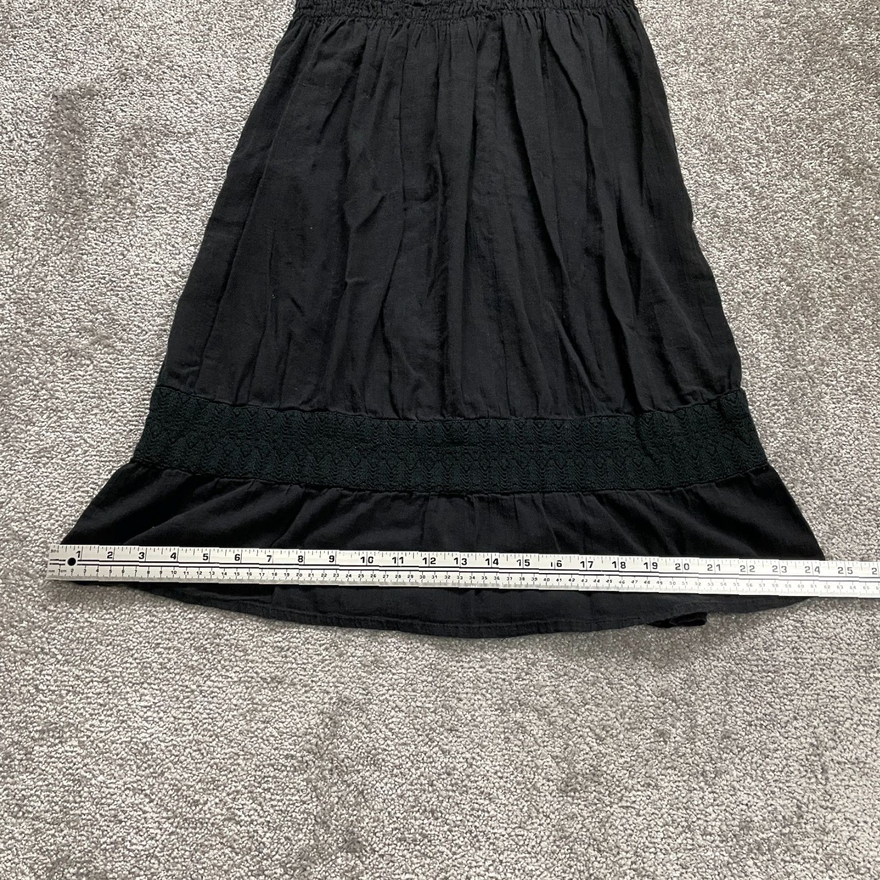 Vintage VINTAGE Women's Dress Midi Solid Black Linen A-Line Smocked Strapless Casual Spring Summer Fall 2020s Girls Size M / US 6-8 / IT 42-44 - 7 Thumbnail