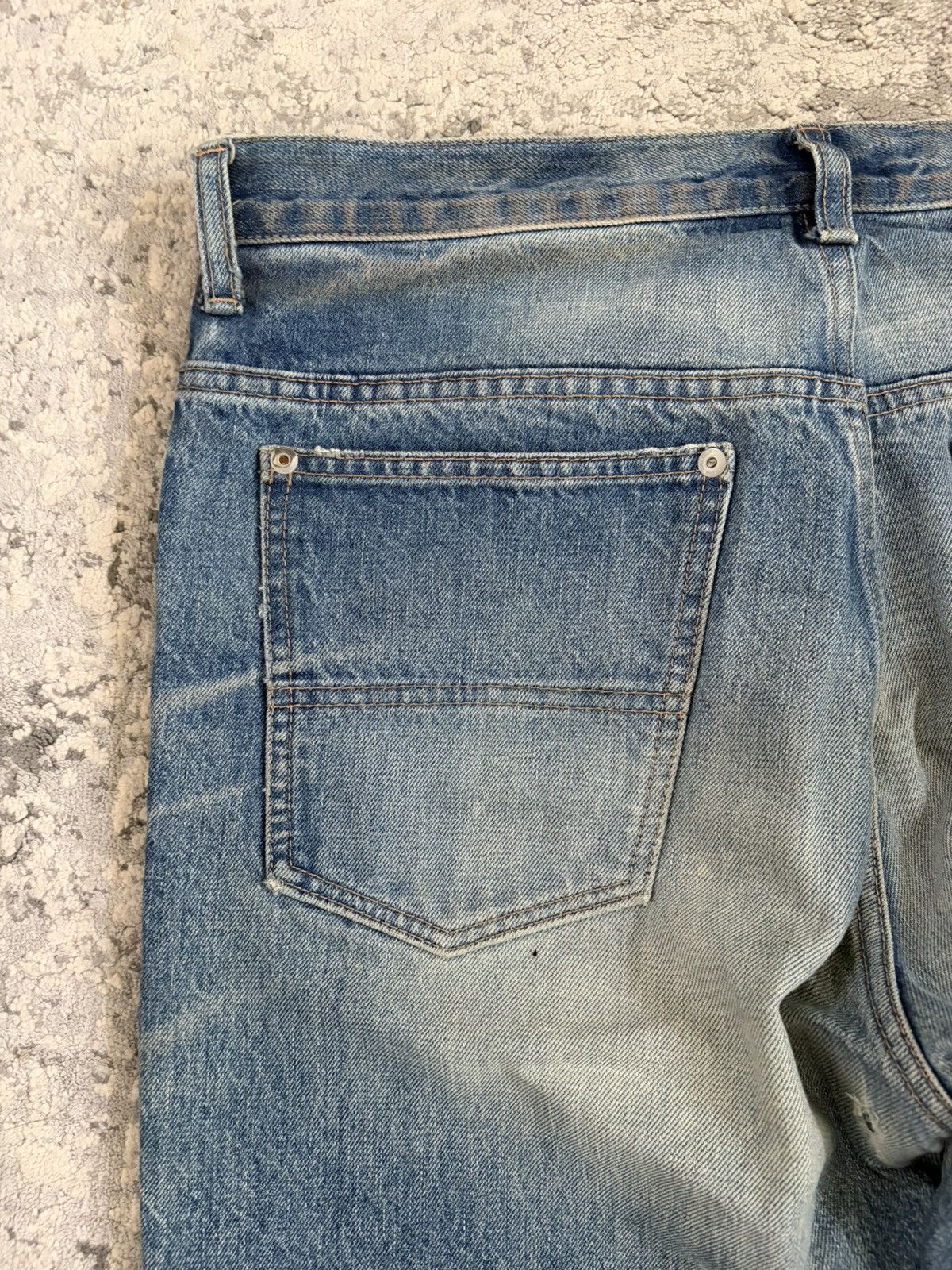 Isamu Katayama Backlash AW12 Blue Cowhide Leather Heelbite Repair Bootcut Denim Size US 33 - 9 Thumbnail