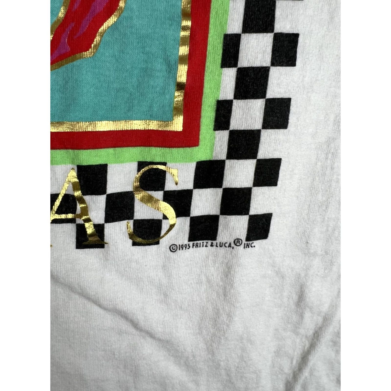 Fruit Of The Loom VINTAGE Les Chilis Shirt Mens XL White Dallas Chili Peppers Checkered 90s 1995 Graphic Print Crew Neck Short Sleeve Cotton T-Shirt Size US XL / EU 56 / 4 - 3 Thumbnail