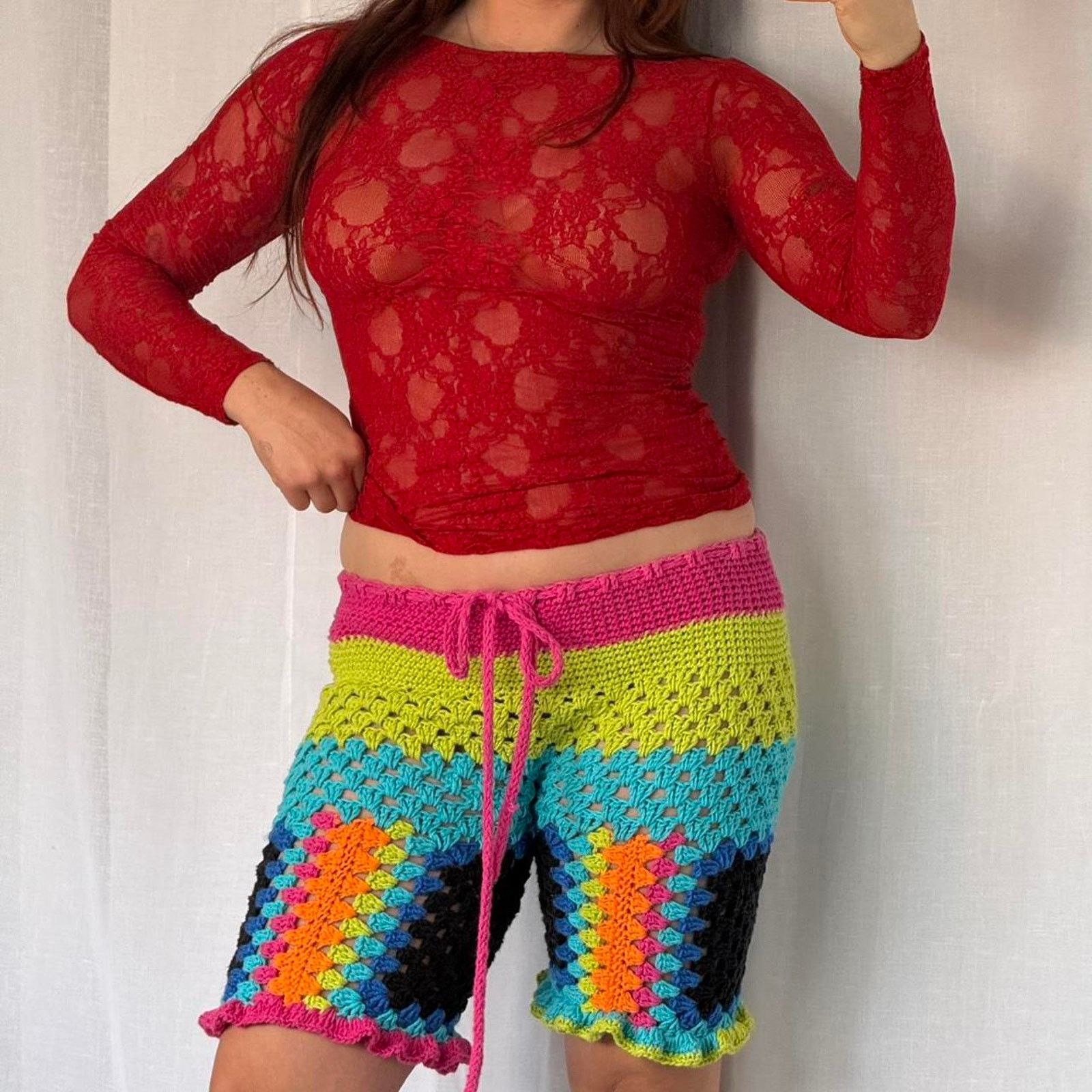Other crochet rainbow shorts ✧ handmade Size 29" - 3 Thumbnail