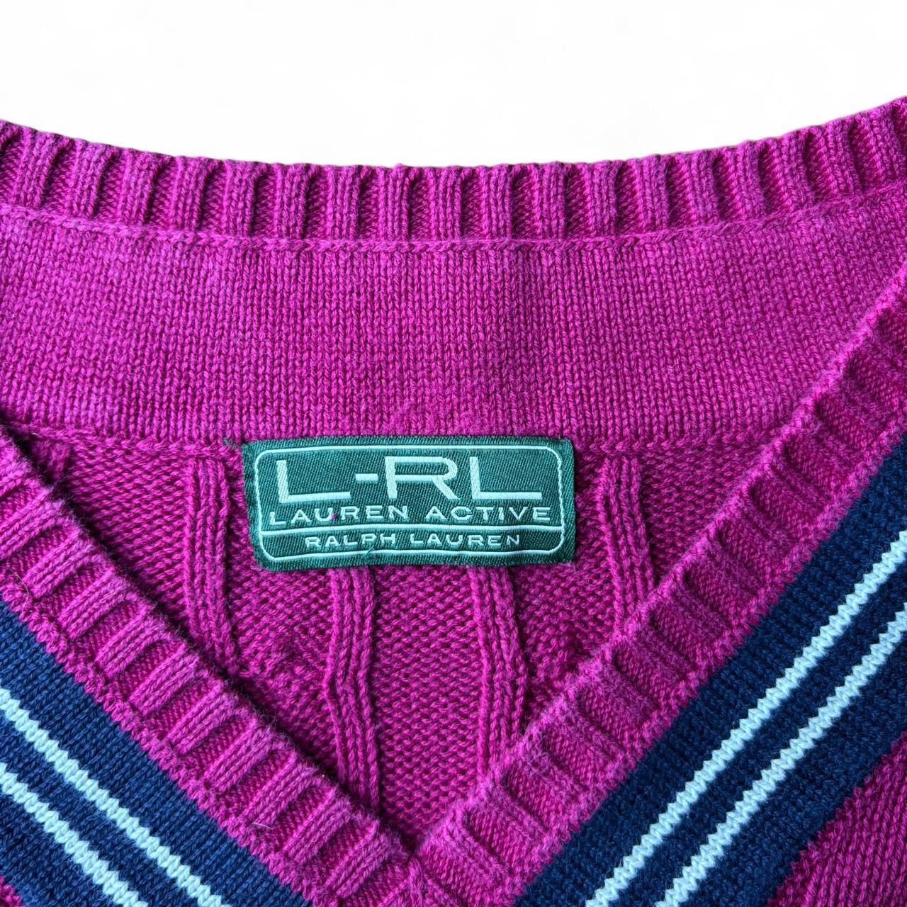 Polo Ralph Lauren Y2K LRL Ralph Lauren Pink Rope Cable V-Neck Sweater Size S / US 4 / IT 40 - 4 Thumbnail