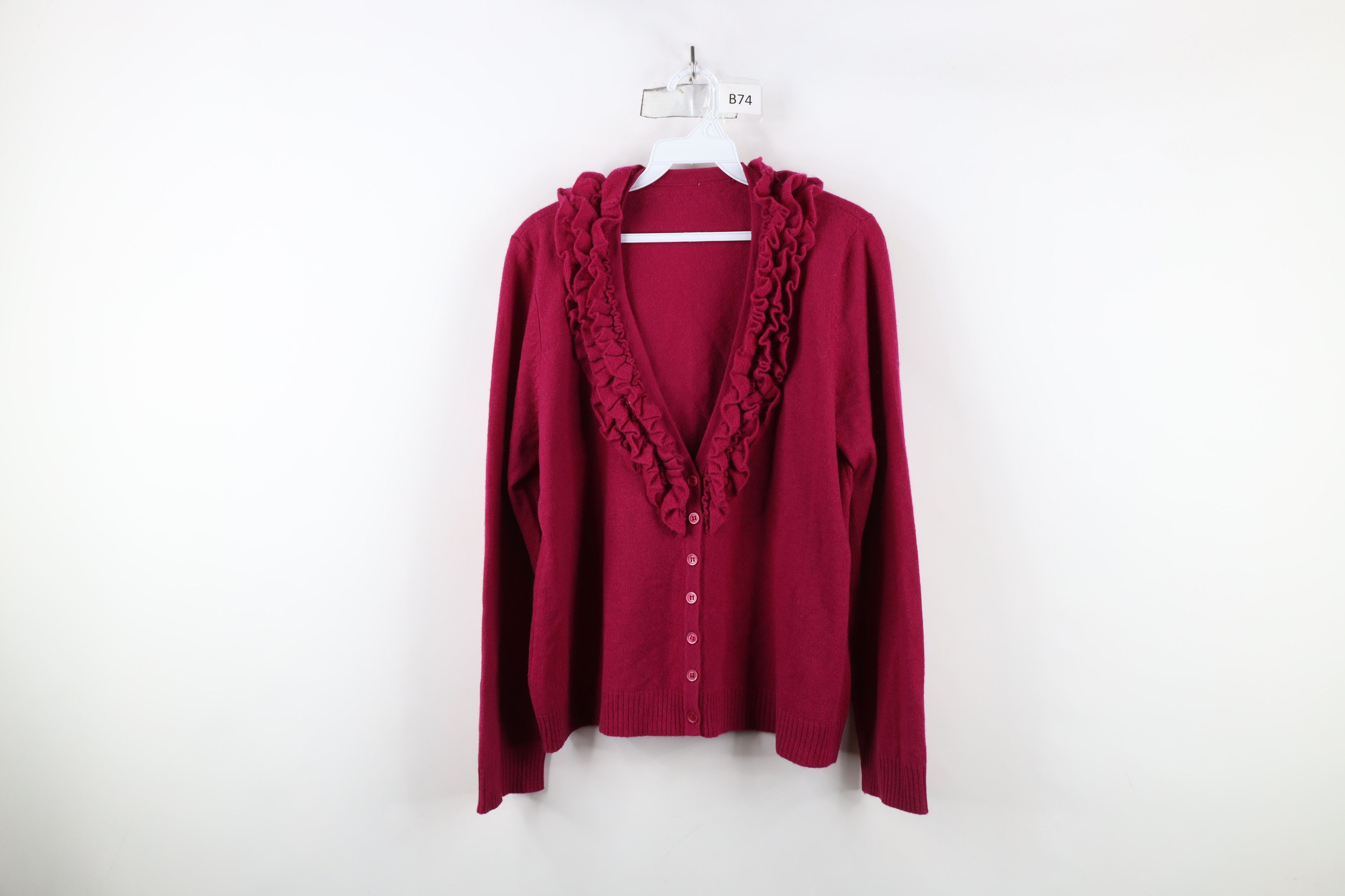 Vintage Vintage 90s Streetwear Cashmere Cardigan Sweater Magenta Size L / US 10 / IT 46 - 1 Thumbnail