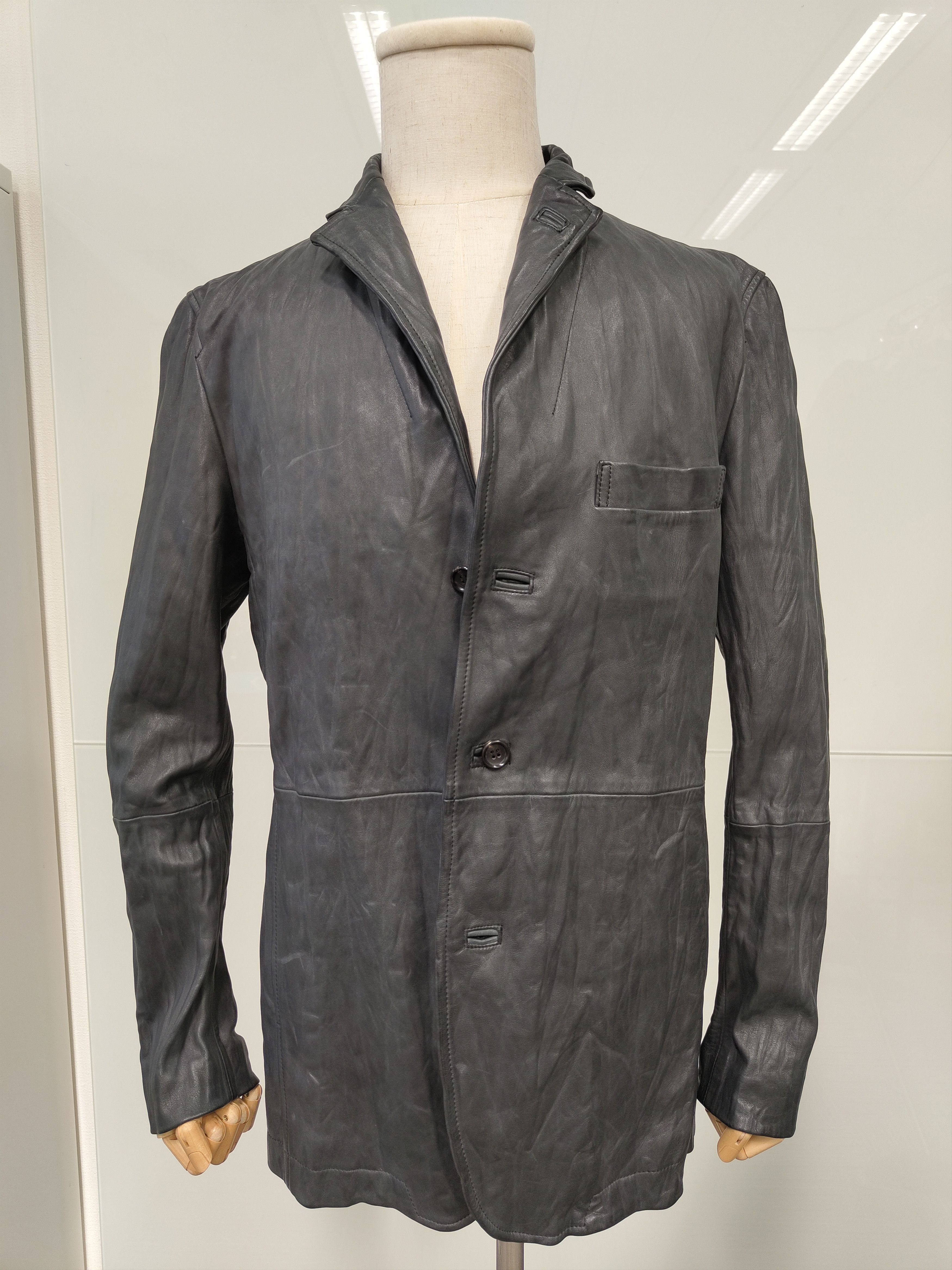 image of Issey Miyake Grey Leather Blazer Coat, Men's (Size XL)