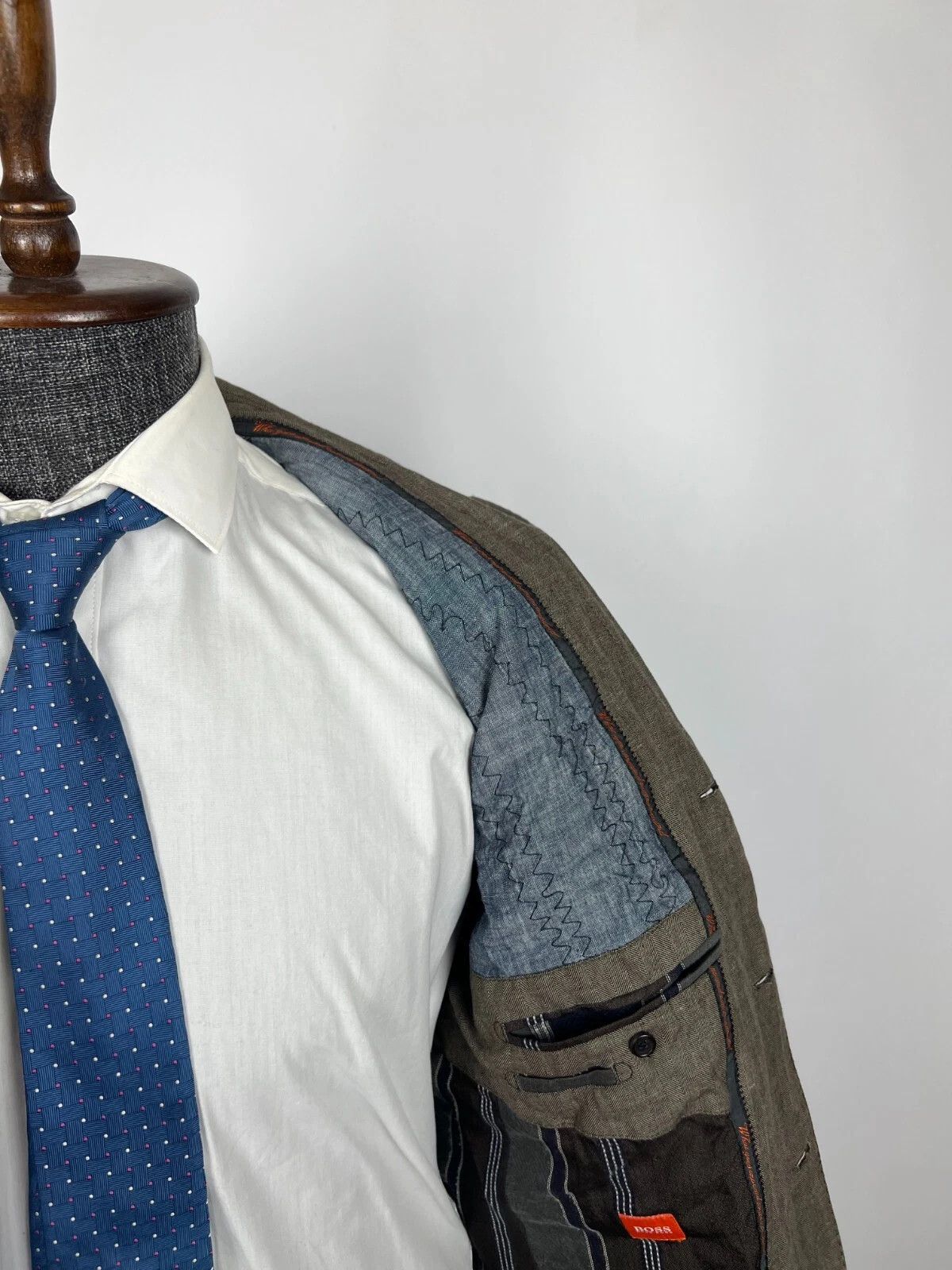 Hugo Boss Hugo Boss Handcrafted Brown Linen Cotton Herringbone Blazer Size 40R - 11 Thumbnail