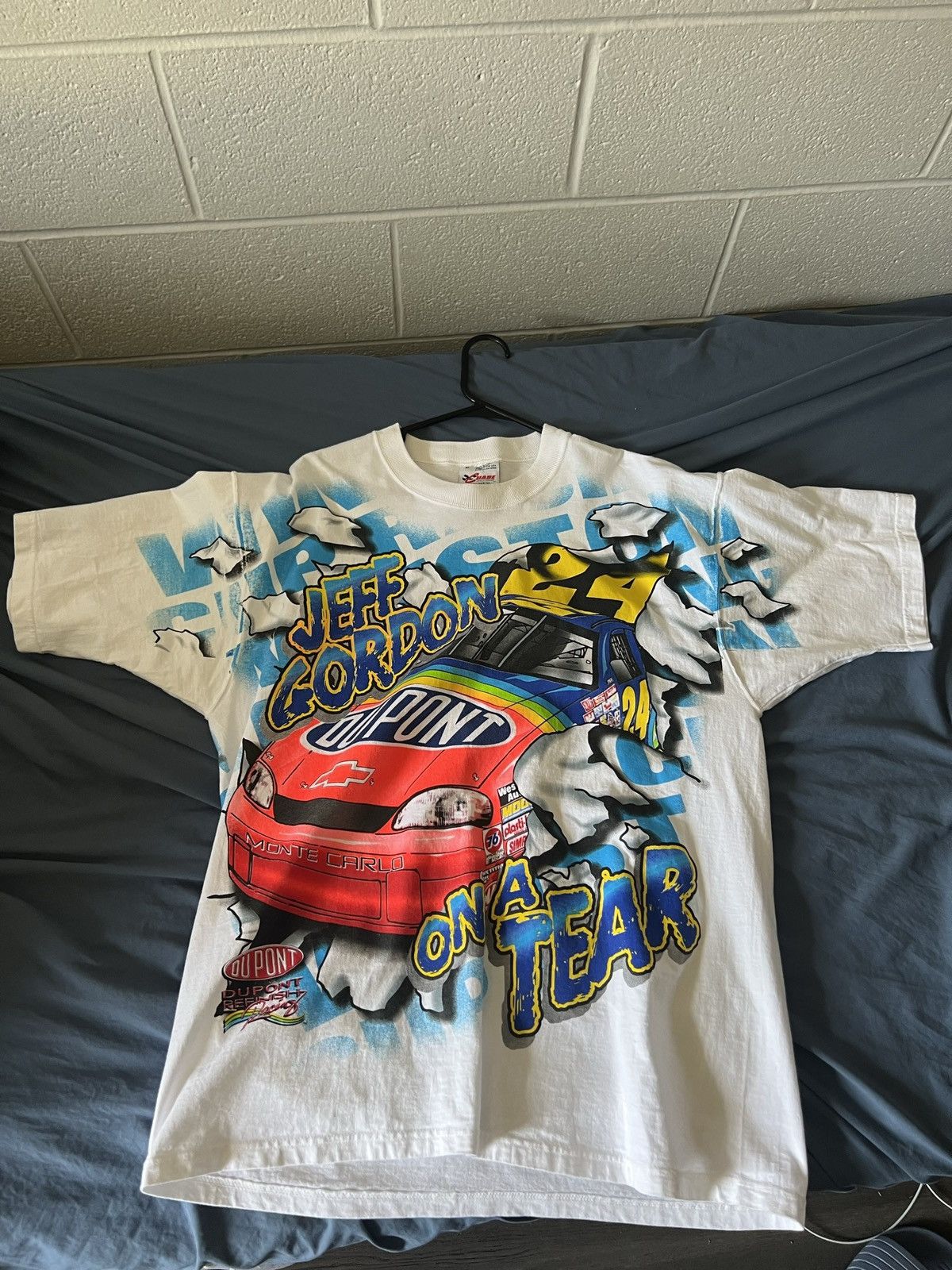 image of Chase Authentics x Nascar 1998 Jeff Gordon On A Tear Racing All Over Print Tee Shirt in White (Size
