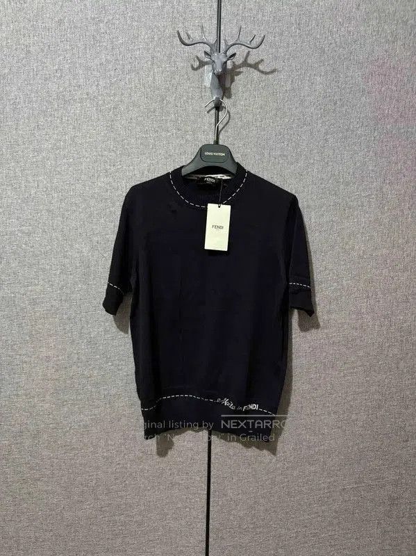 Fendi Fendi Black Cashmere Embroidered Logo Knit Top . Size US S / EU 44-46 / 1 - 1 Thumbnail