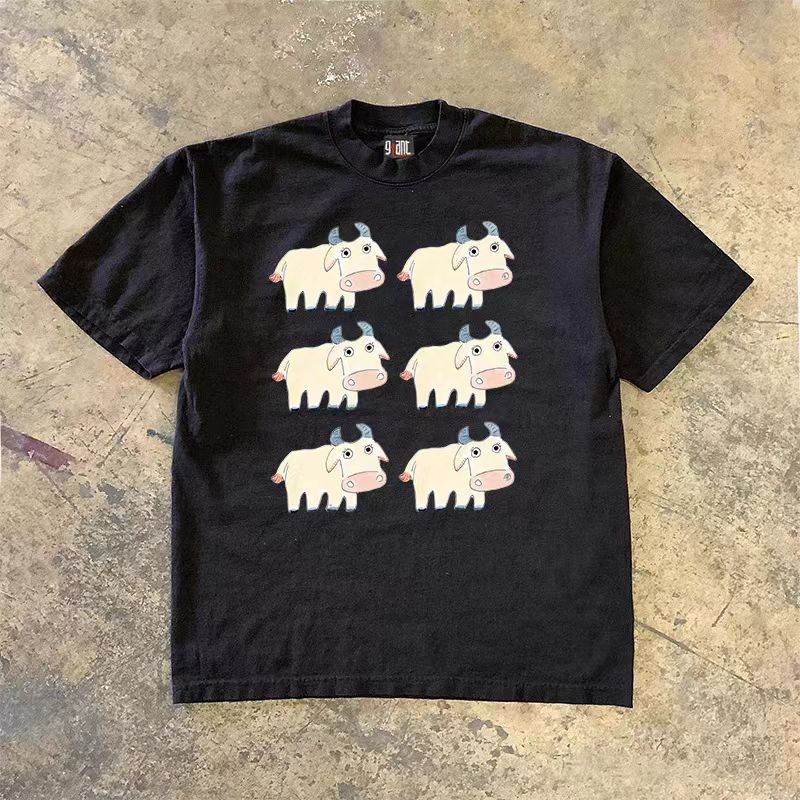 Japanese Brand × Vintage Black casual retro cow pattern loose tee Size US M / EU 48-50 / 2 - 1 Thumbnail