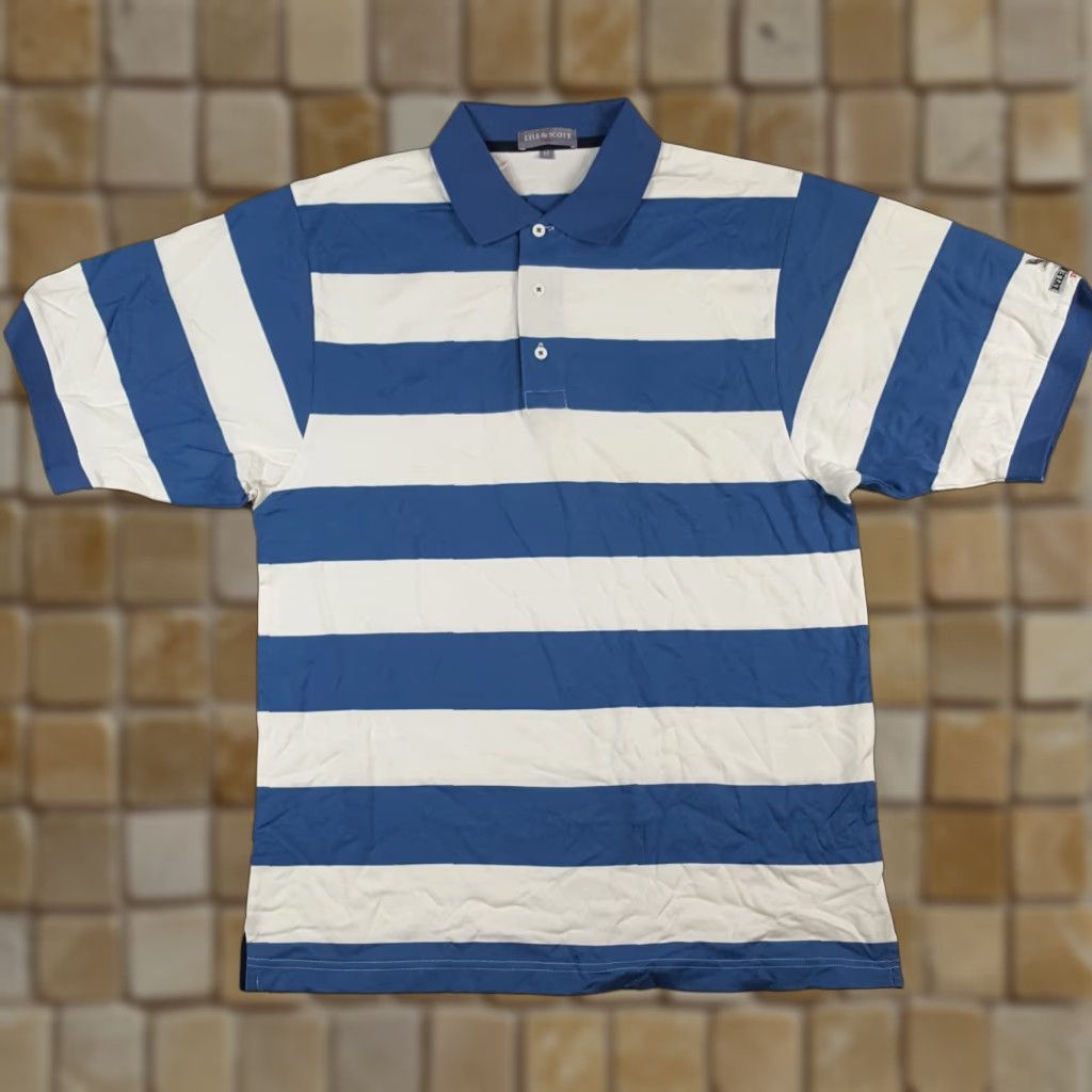 Lyle & Scott VINTAGE Y2K PREPPY BLUE STRIPED SKATE POLO Men's M Shirt Size US M / EU 48-50 / 2 - 1 Thumbnail