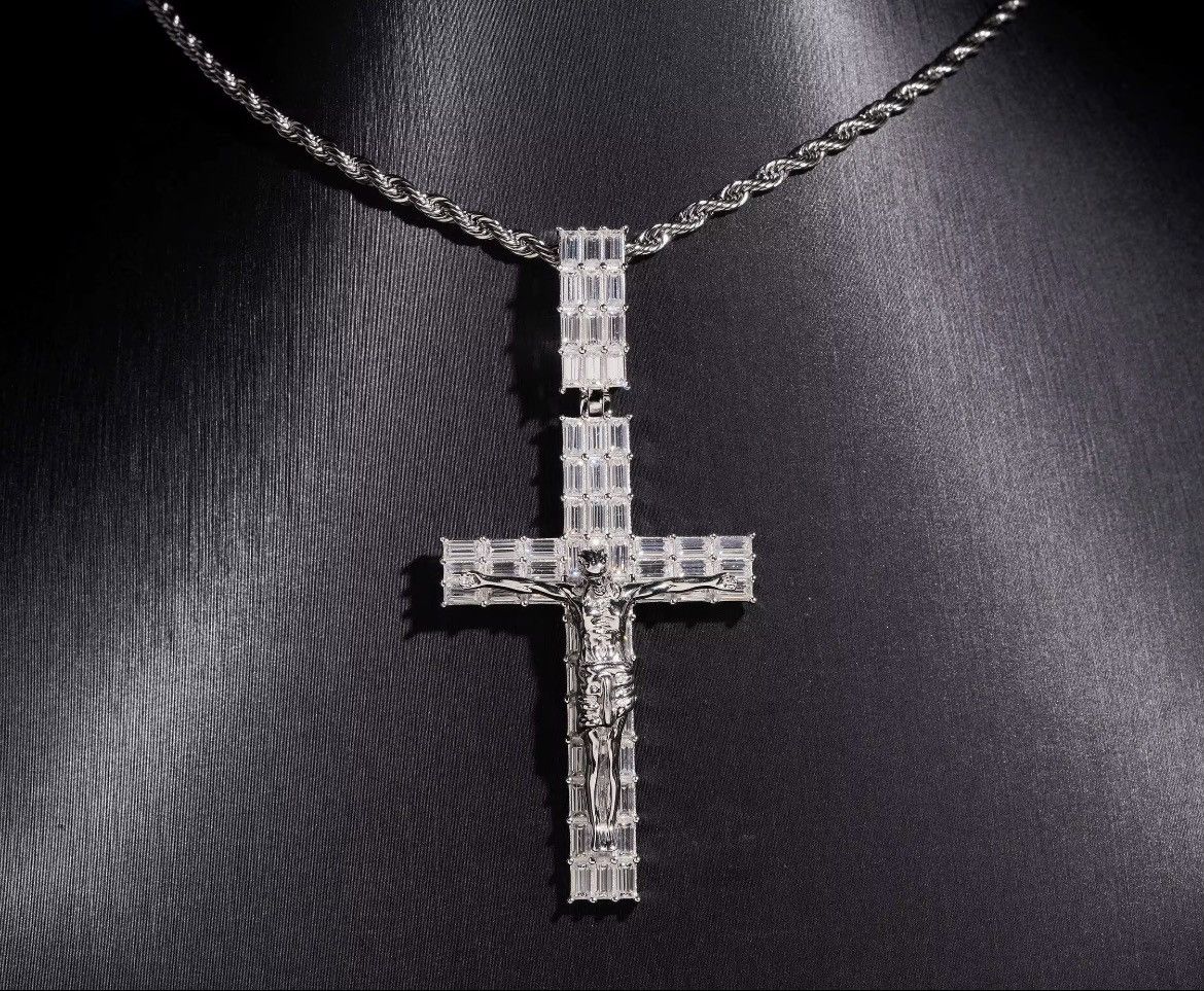Other Silver Iced Out VVS Baguette Moissanite Crucifix Pendant Size ONE SIZE - 2 Thumbnail