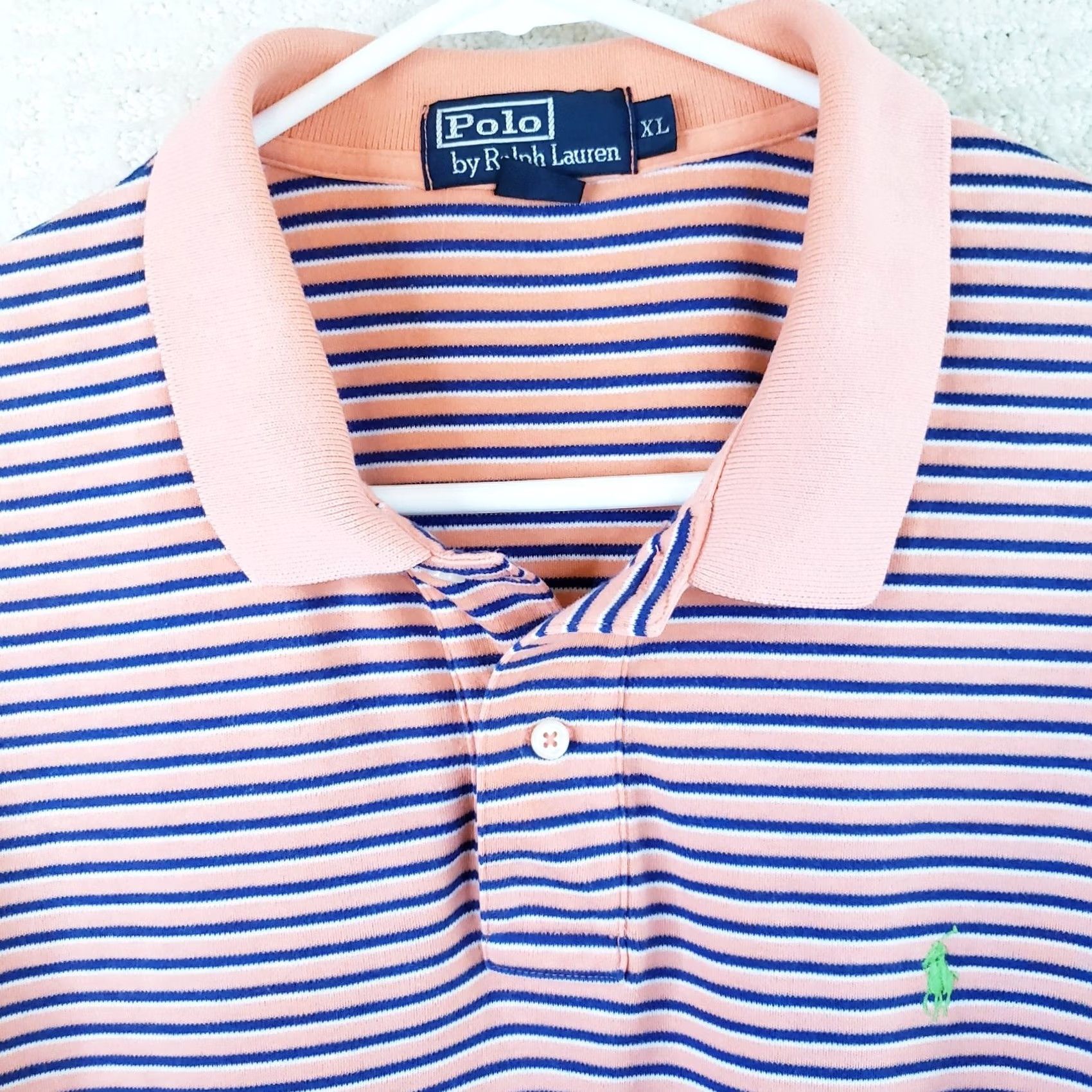 Polo Ralph Lauren Polo Ralph Lauren Polo Shirt XL Mens Coral Blue Striped Green Pony 100% Cotton Size US XL / EU 56 / 4 - 4 Thumbnail