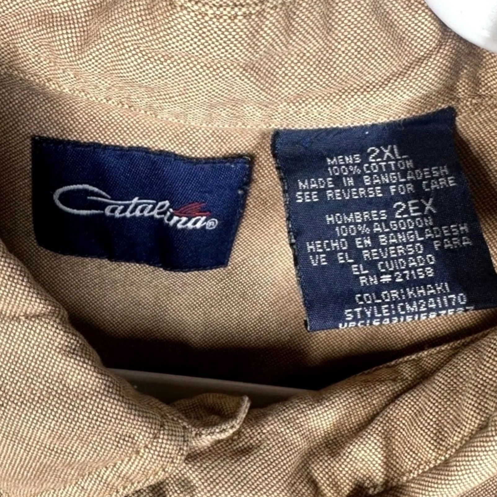 Catalina Catalina Mens 2XL Khaki Casual Shirt Long Sleeve Button Down Top Size US XXL / EU 58 / 5 - 7 Thumbnail