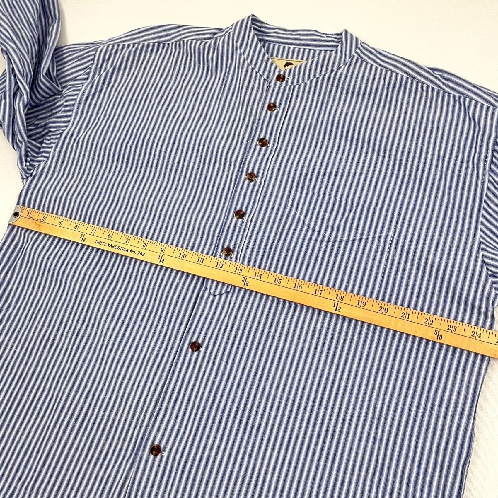 Lee Lee Valley Ireland Shirt Mens XL Blue White Striped Grandfather Button Up Band Shirt Size US XL / EU 56 / 4 - 4 Thumbnail