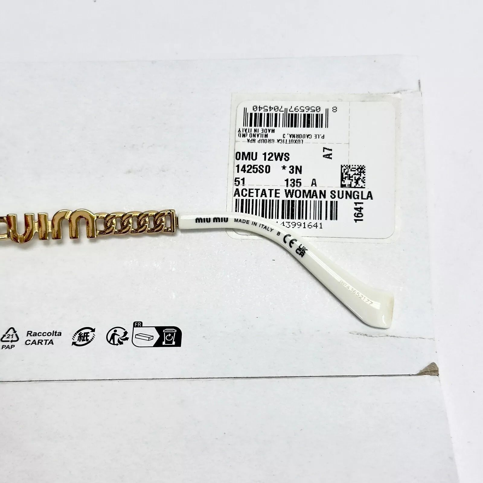 Miu Miu MIU MIU LOGO CHAIN MU12WS Gold White Geometric Luxury 12W Size ONE SIZE - 9 Thumbnail
