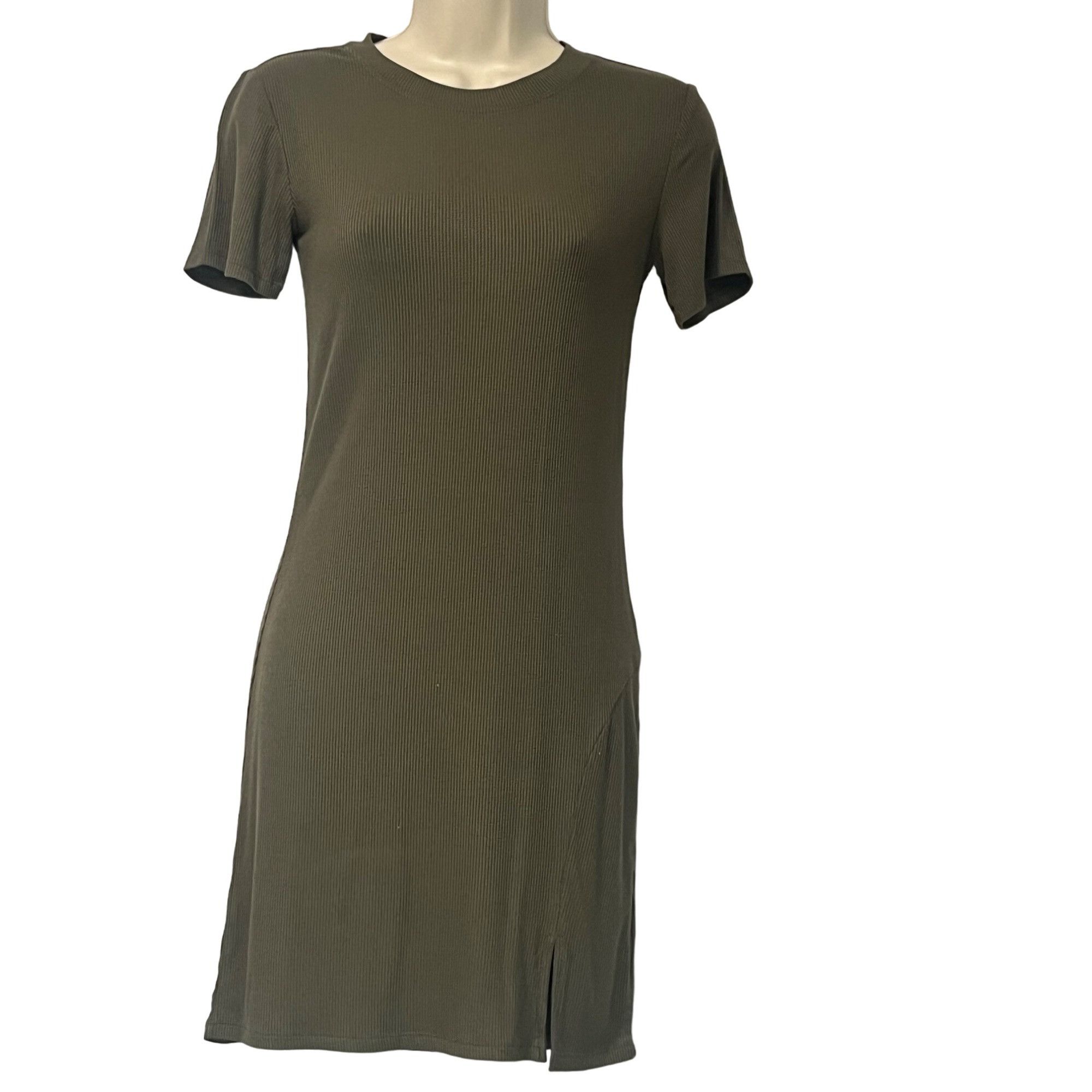 BP. BP. Front Slit Rib T-Shirt Dress in Olive Sarma, Sz. XS Size XS / US 0-2 / IT 36-38 - 4 Thumbnail