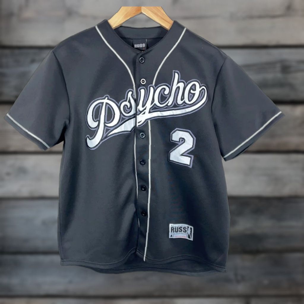 Vintage VINTAGE Russ Psycho Baseball Jersey Mens Large Black Script Embroidered 2021 Hip Hop Retro Baseball Jersey Size US L / EU 52-54 / 3 - 1 Thumbnail