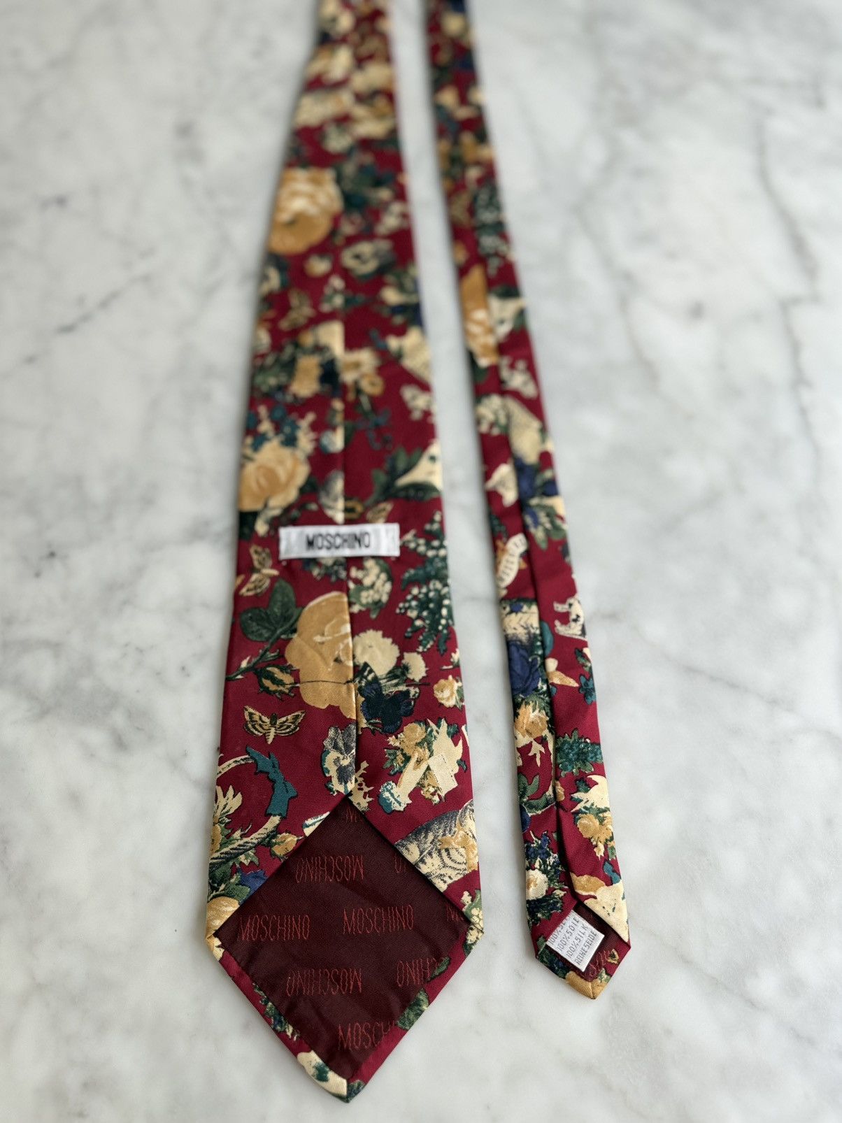 Moschino Vintage Moschino Burgundy Cherub Floral Silk Tie Couture Era Size ONE SIZE - 7 Thumbnail