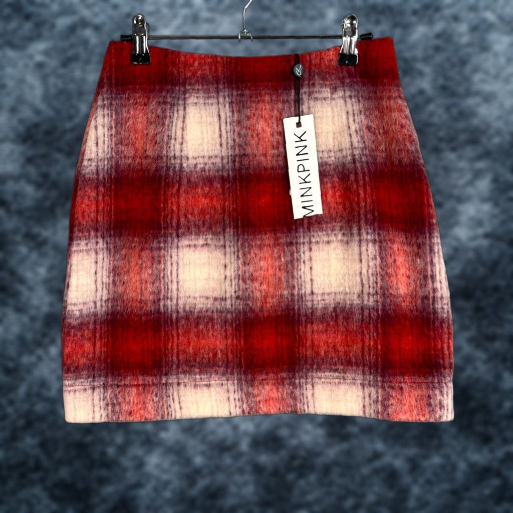 MINKPINK MINKPINK Skirt Womens XS Red Plaid Mini Polyester Blend Short Casual 90s/90s? Size 26" / US 2 / IT 38 - 1 Thumbnail