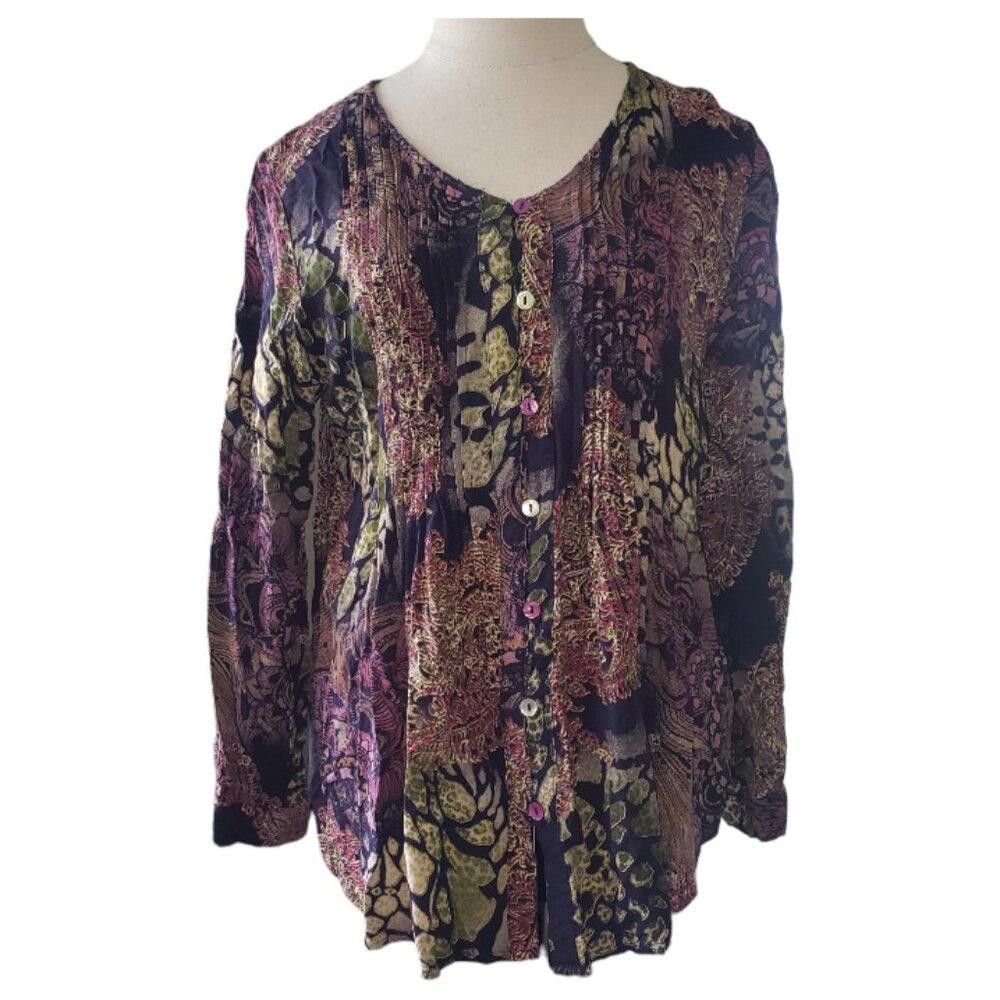 Designer CT1577 Ethyl Pleated Front Floral Long Sleeve Top M Size M / US 6-8 / IT 42-44 - 1 Thumbnail