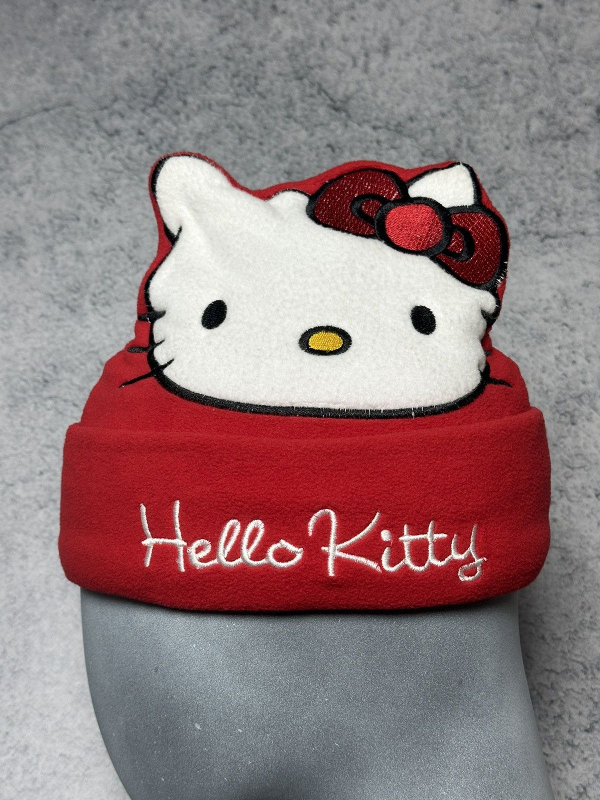 Anime × Japanese Brand × Vintage Vintage Hello Kitty Fleece Beanie Hat Cat Big Logo Size ONE SIZE - 2 Thumbnail