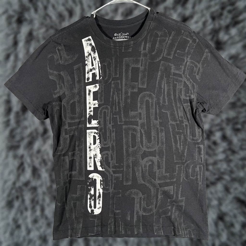 Aeropostale AEROPOSTALE Shirt Mens L Black Allover Graphic Tee Y2K Logo Vertical AERO Front Crew Neck Short Sleeve Size US L / EU 52-54 / 3 - 1 Thumbnail