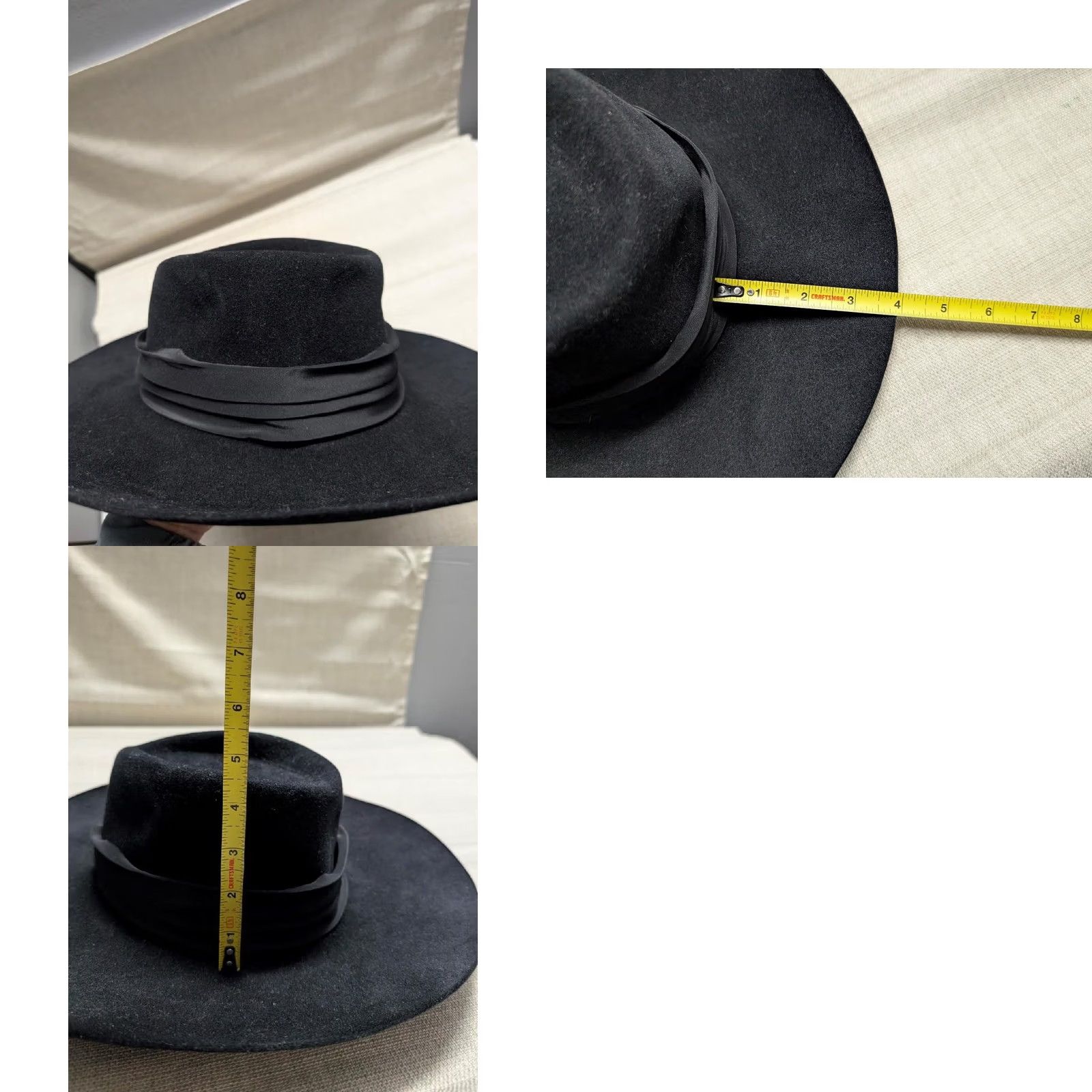 Ralph Lauren VINTAGE Ralph Lauren Hat Fedora Women L Black Felt Fur Wool Wide Brim 1980s Size ONE SIZE - 9 Thumbnail