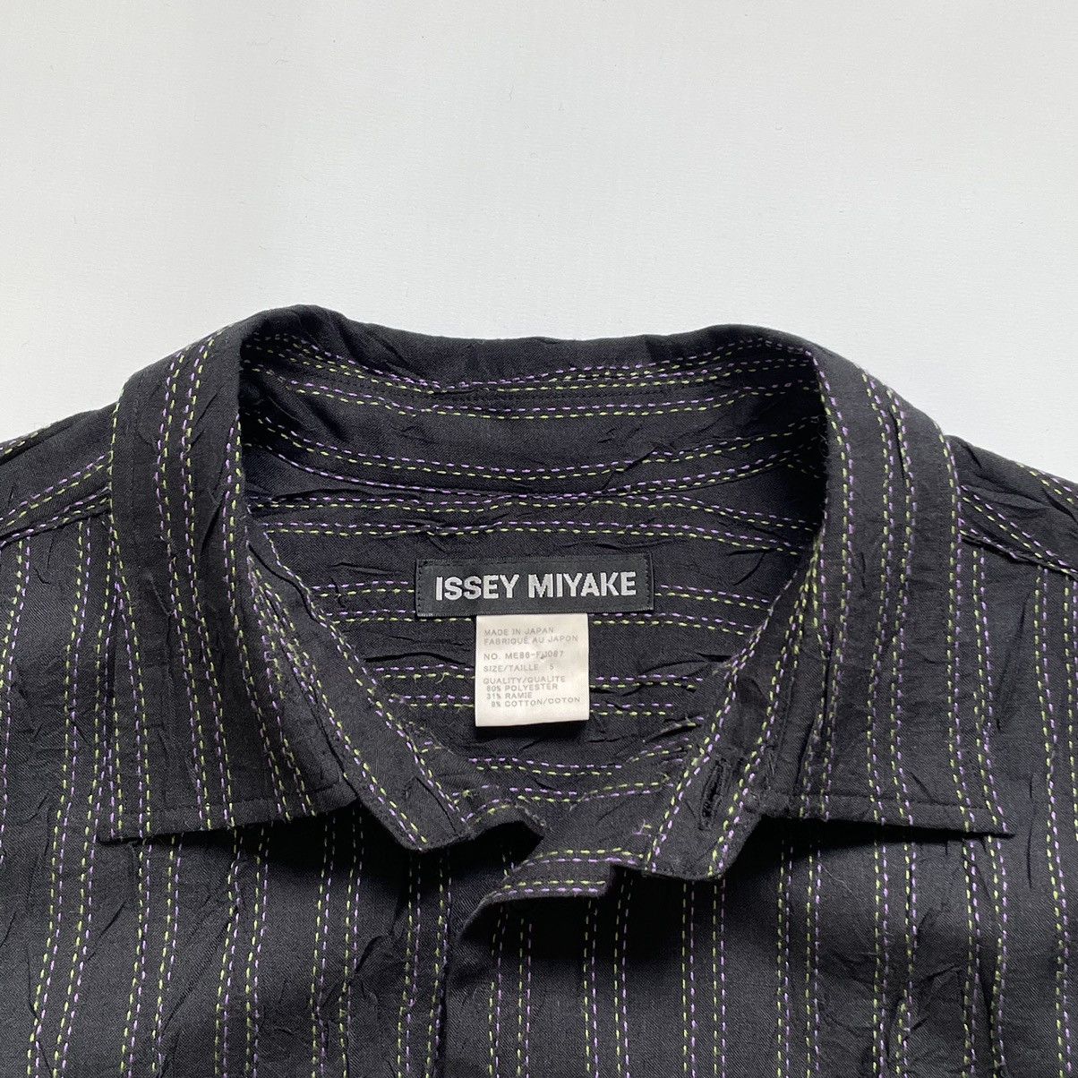 Issey Miyake Black Creased Nylon Multi Stitch Shirt Size US XL / EU 56 / 4 - 5 Thumbnail
