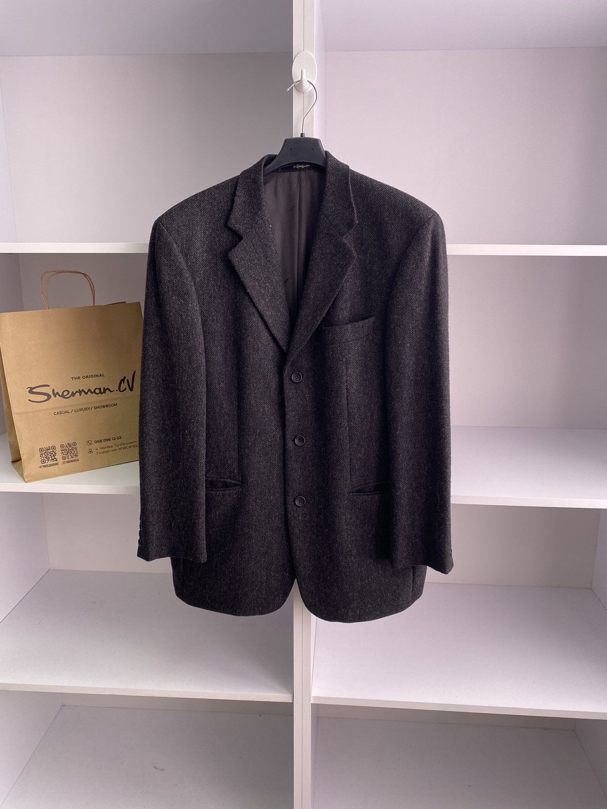 Designer × Vintage × Yves Saint Laurent Vintage YSL Yves Saint Laurent Men's Wool Tweed Suit Jacket Size 40L - 1 Thumbnail