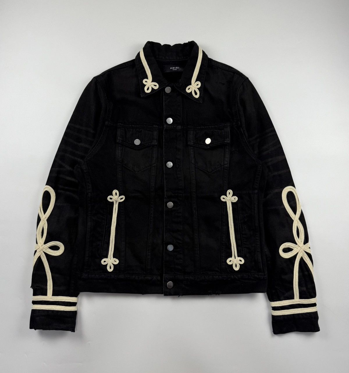 Amiri Suede Trucker Jacket Amiri Roping Embroidered Denim Trucker