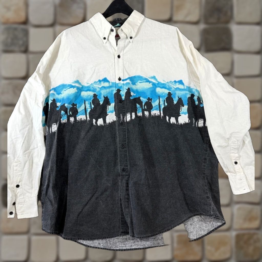 Free Country VINTAGE Pure Country Western Shirt Mens 2XL White Black Cowboy Button-Down Long Sleeve VTG Mens Size US XXL / EU 58 / 5 - 1 Thumbnail