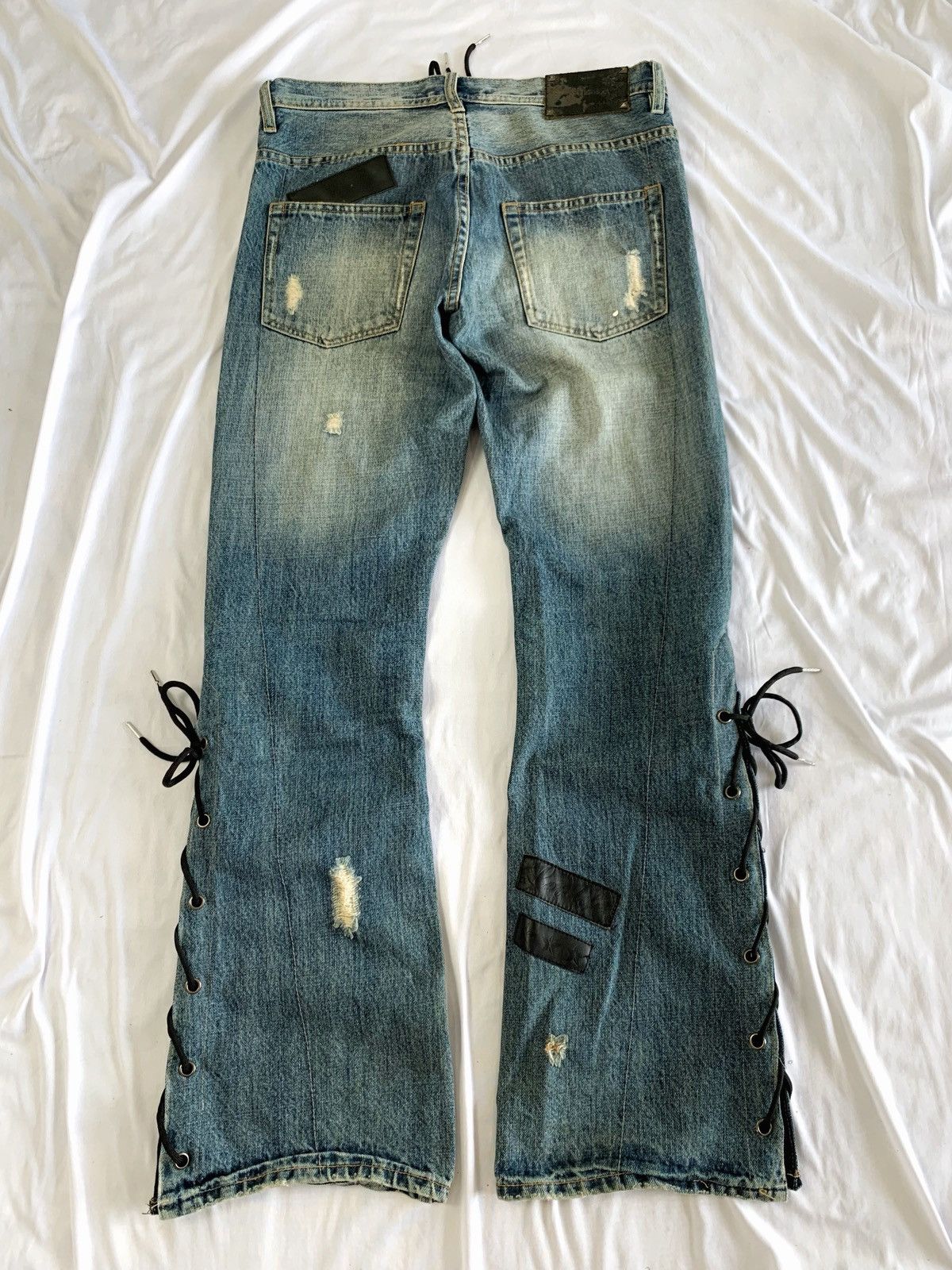 00s archive glitter flare denim y2k punk Lace up midas flare jeans 