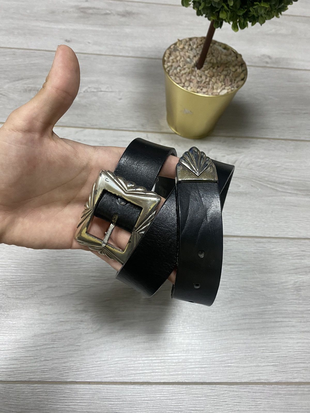 Vintage USA leather metallic buckle belt Size ONE SIZE - 2 Thumbnail