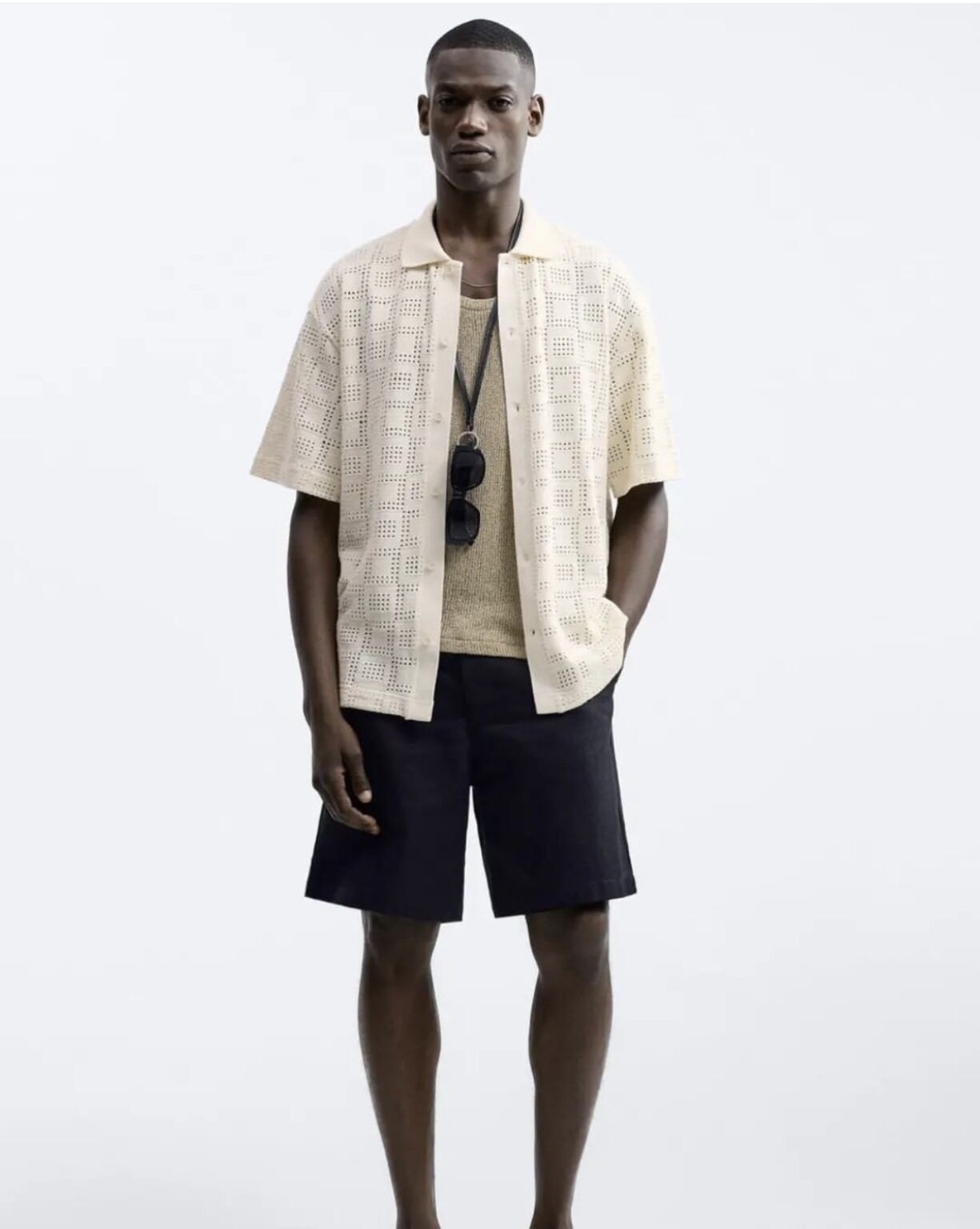 Zara NWT Zara Mesh Crotchet Button Up Shirt in Ecru Size XL mens Size US XL / EU 56 / 4 - 2 Thumbnail